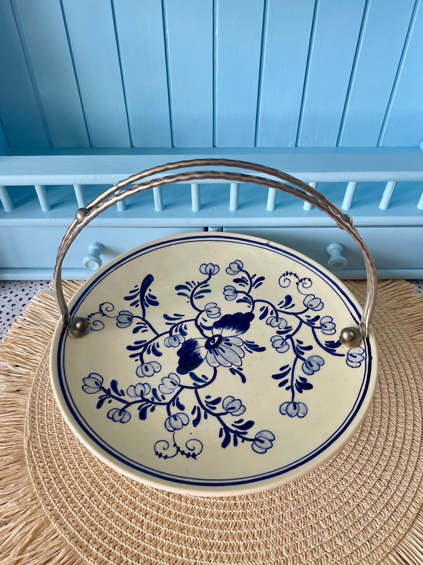 Beautiful Silver Plated 'Delft Blauw' Serving Plate with Handle, Previously Loved, Collectors Item, Vintage Bonbon Plate, Handpainted Delft