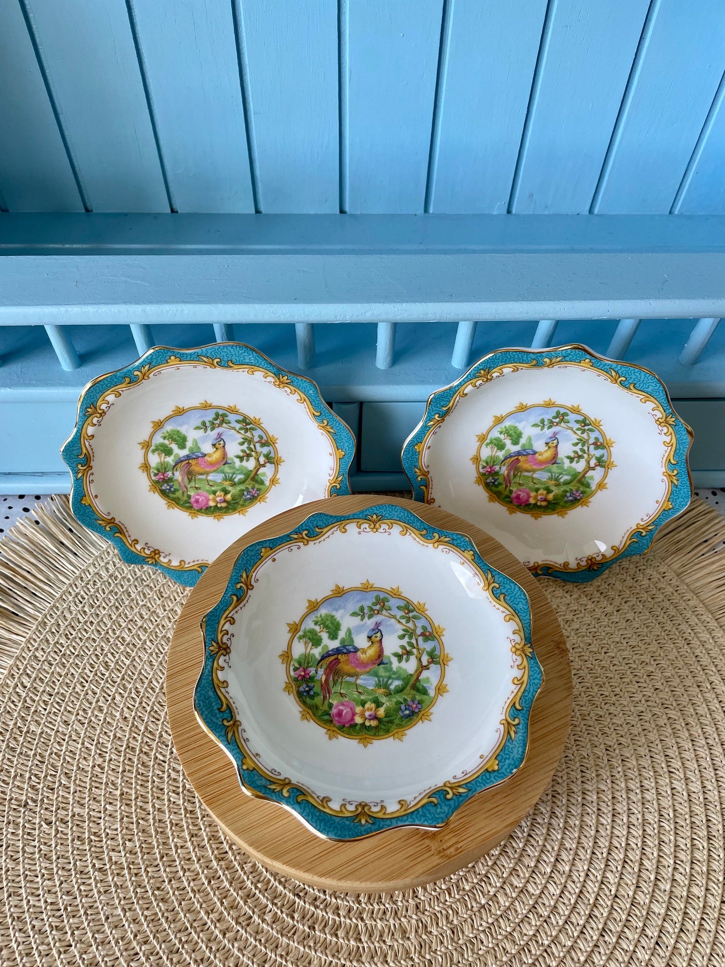 Rare Vintage Royal Albert "Chelsea Bird" Petit Four Dish, Fine Bone China, Pheasant Bird Blue Design, Previously Loved Antique, Made England