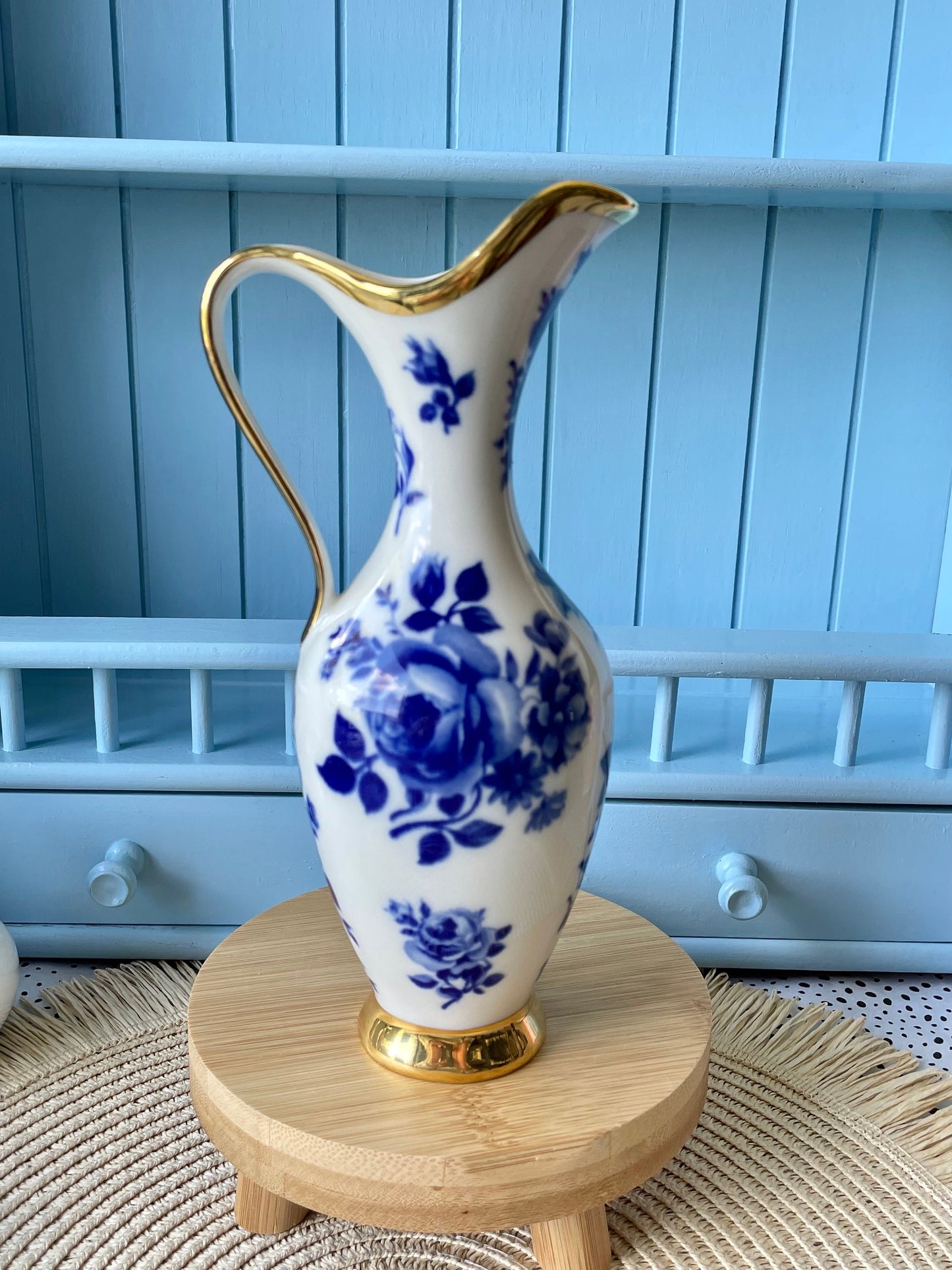 Vintage "Echt Kobalt" Blue & Gold Carafe, Waldershof Bavaria, Real Cobalt Gold 22 K, HandPainted Vase, Blue Roses, Previously Loved, Antique