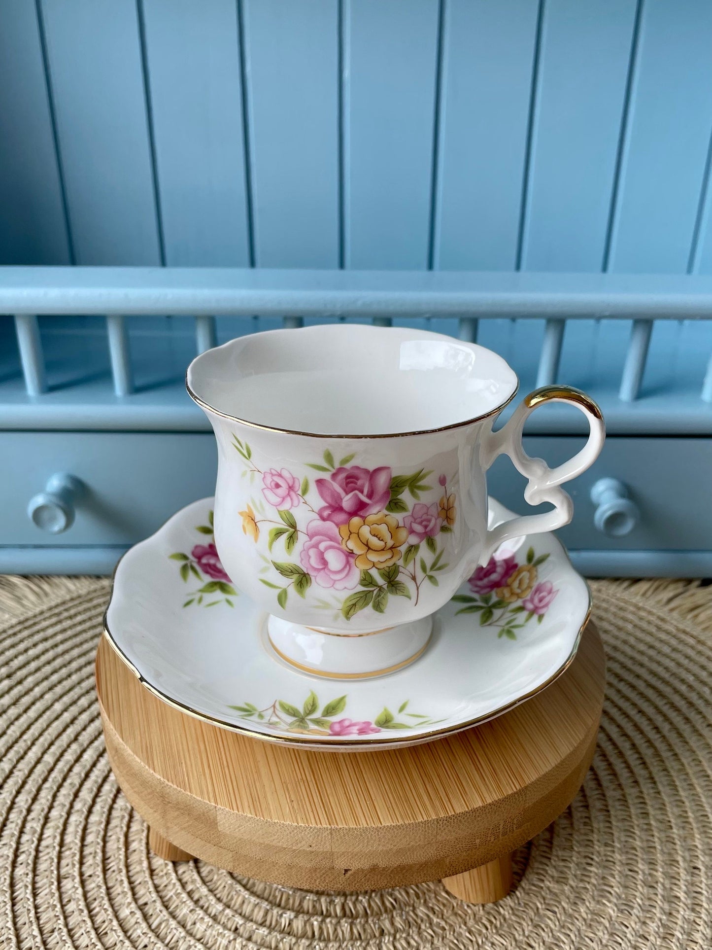 Vintage Royal Ascot 'Country Bouquet' Tea Cup And Saucer, Made In England. Fine Bone China, Previously Loved Cup, Antique British TeaCup
