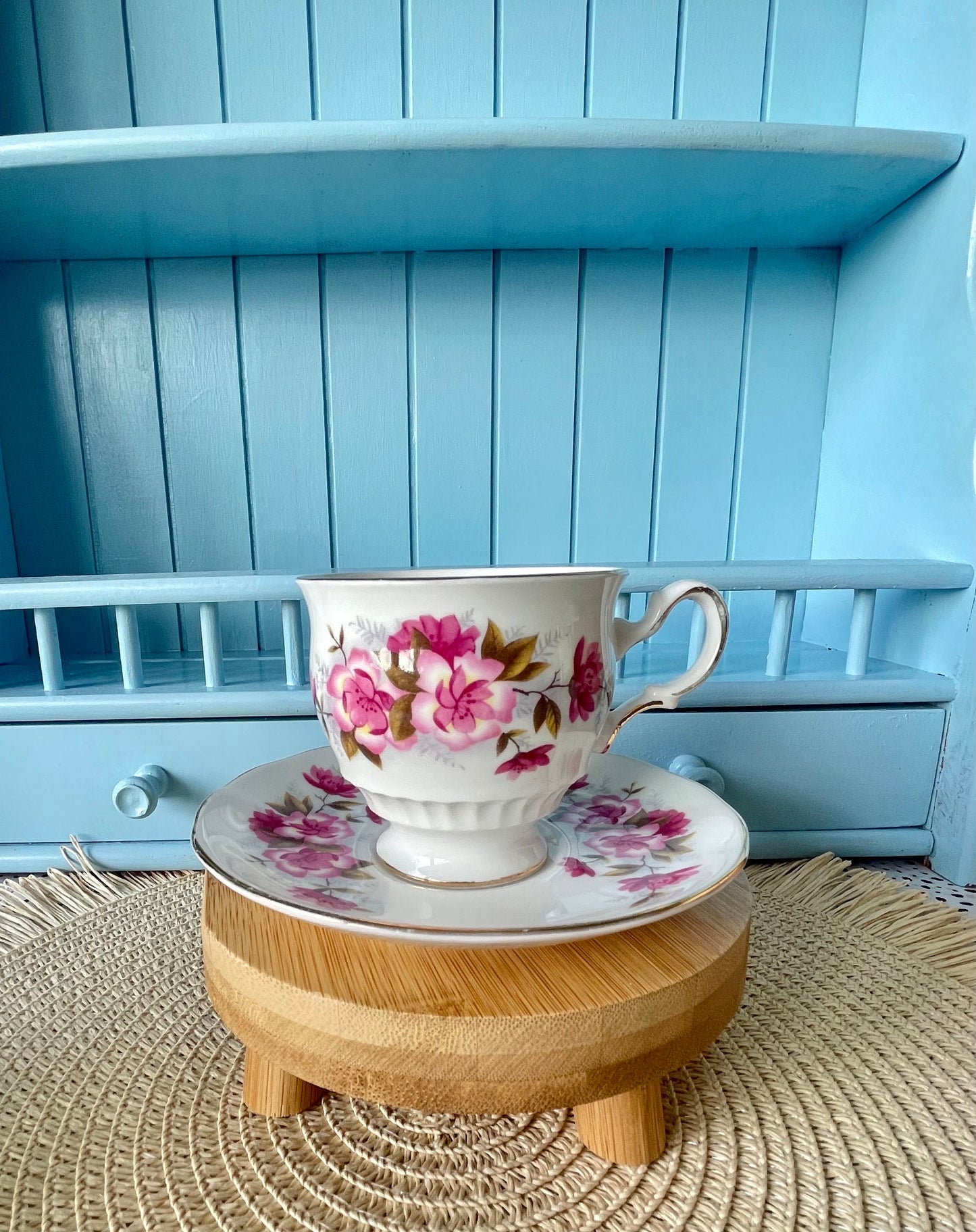 Vintage Queen Anne Cherry Blossom, Pink Floral Bone Tea Cup and Saucer, Antique English China, Previously Loved Vintage Cup, High-Tea Party