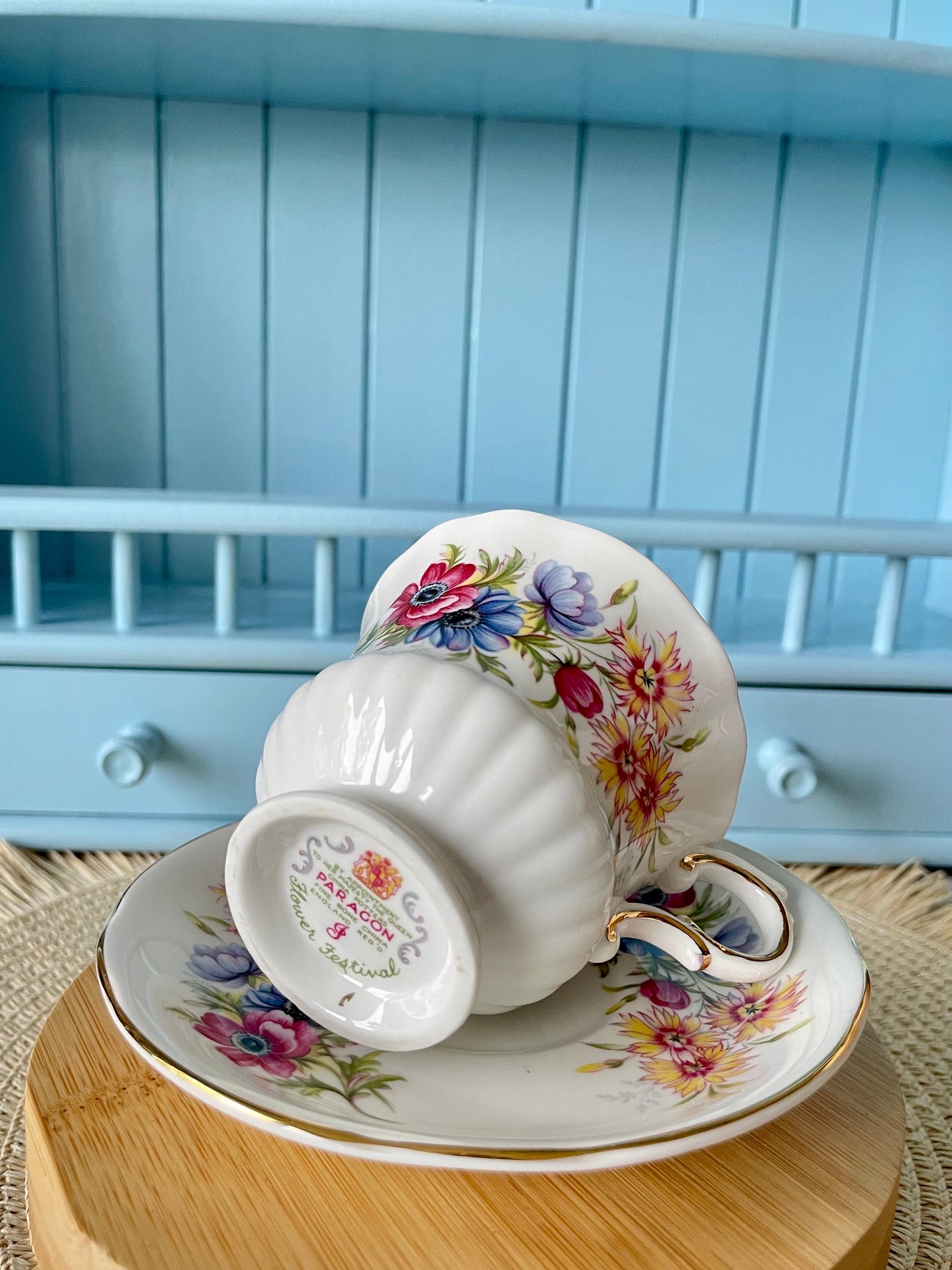 Vintage Beautiful Paragon Flower Festival, English Bone China, Coffee Cup and Saucer, Previously Loved Lady Sized Cup, Lovely Gift, England