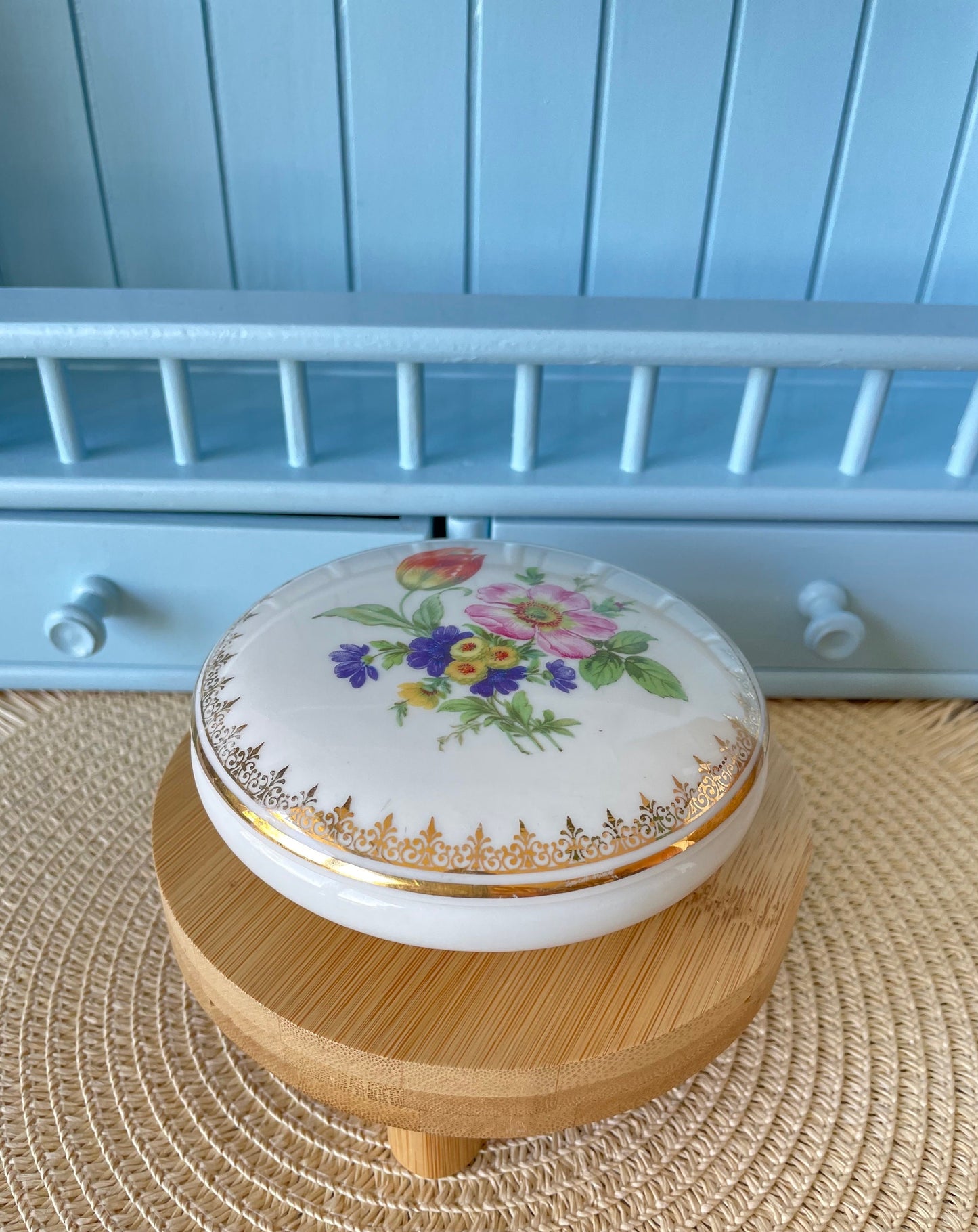 Hard To Find Vintage Limoges France Floral Lidded Trinket Box, Gold And Porcelain, Previously Loved, Very Collectible, French Antique