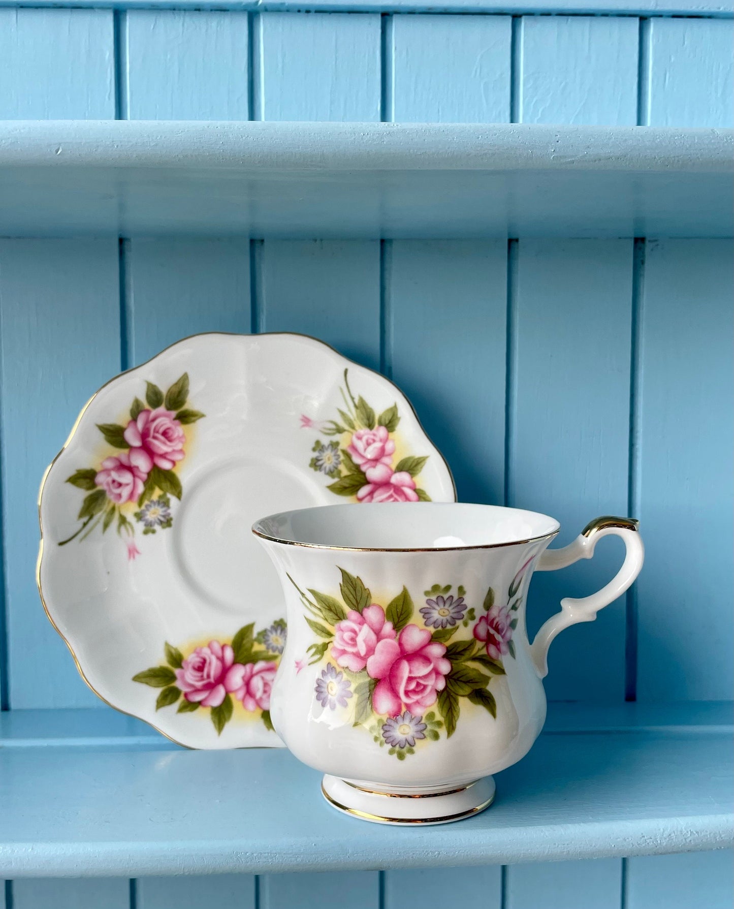 Vintage 'Royal Ascot' Rose Basket Tea Cup And Saucer, Made In England. Fine Bone China, Previously Loved Vintage Cup, Antique British TeaCup