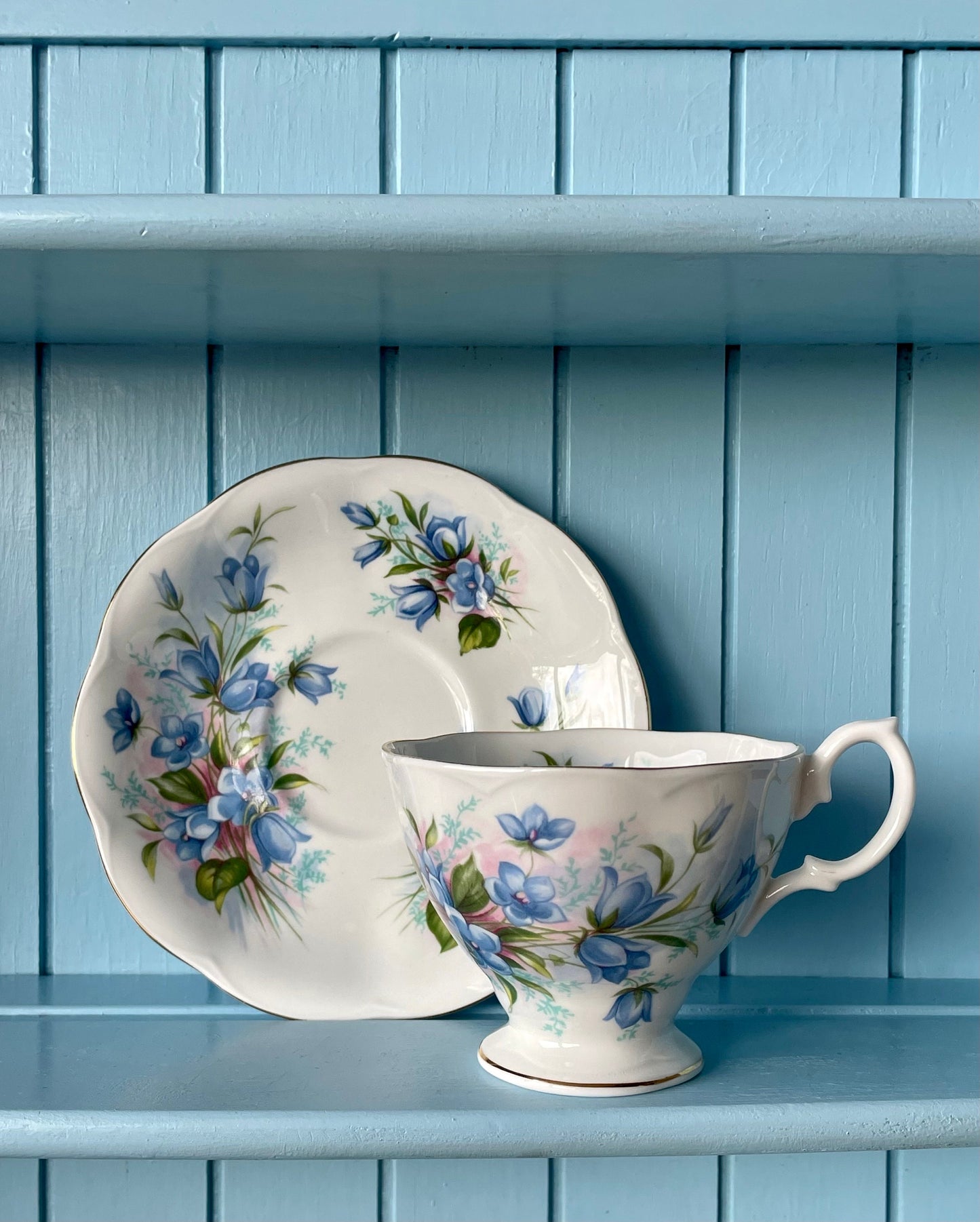 Vintage Richmond "Pretty Blue Floral" TeaCup & Saucer, Fine Bone China England, 1050, Previously Loved, Perfect Blue Antique TeaCup, HighTea