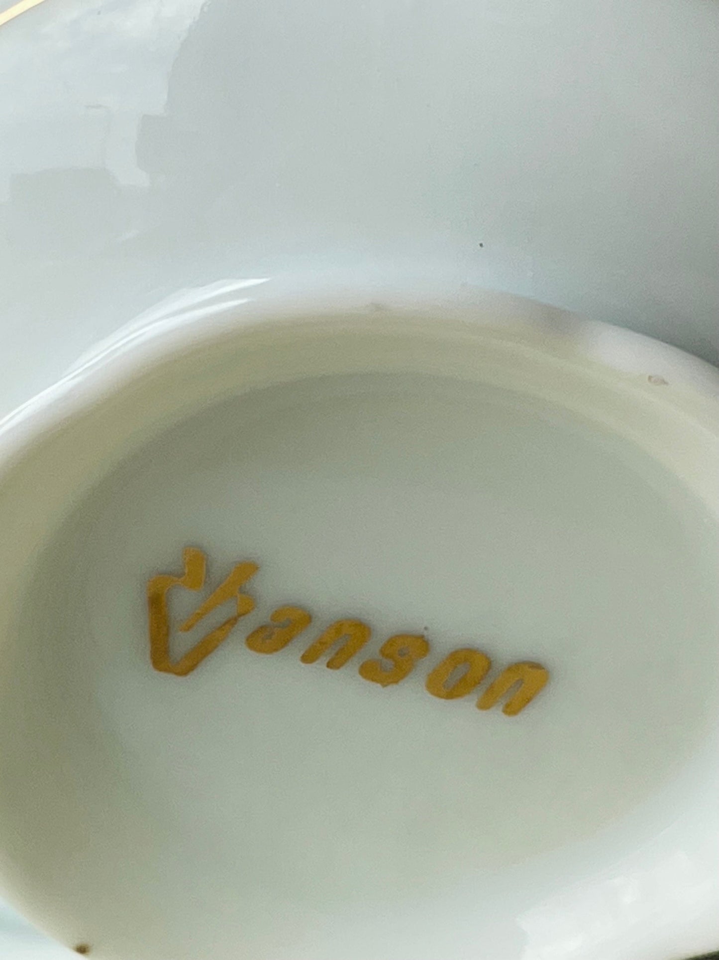 Elegance & Charm: Vintage Hanson Porcelain Espresso Cup Set with Delicate Golden Flowers On Pastel Green, Previously Loved, Made in England