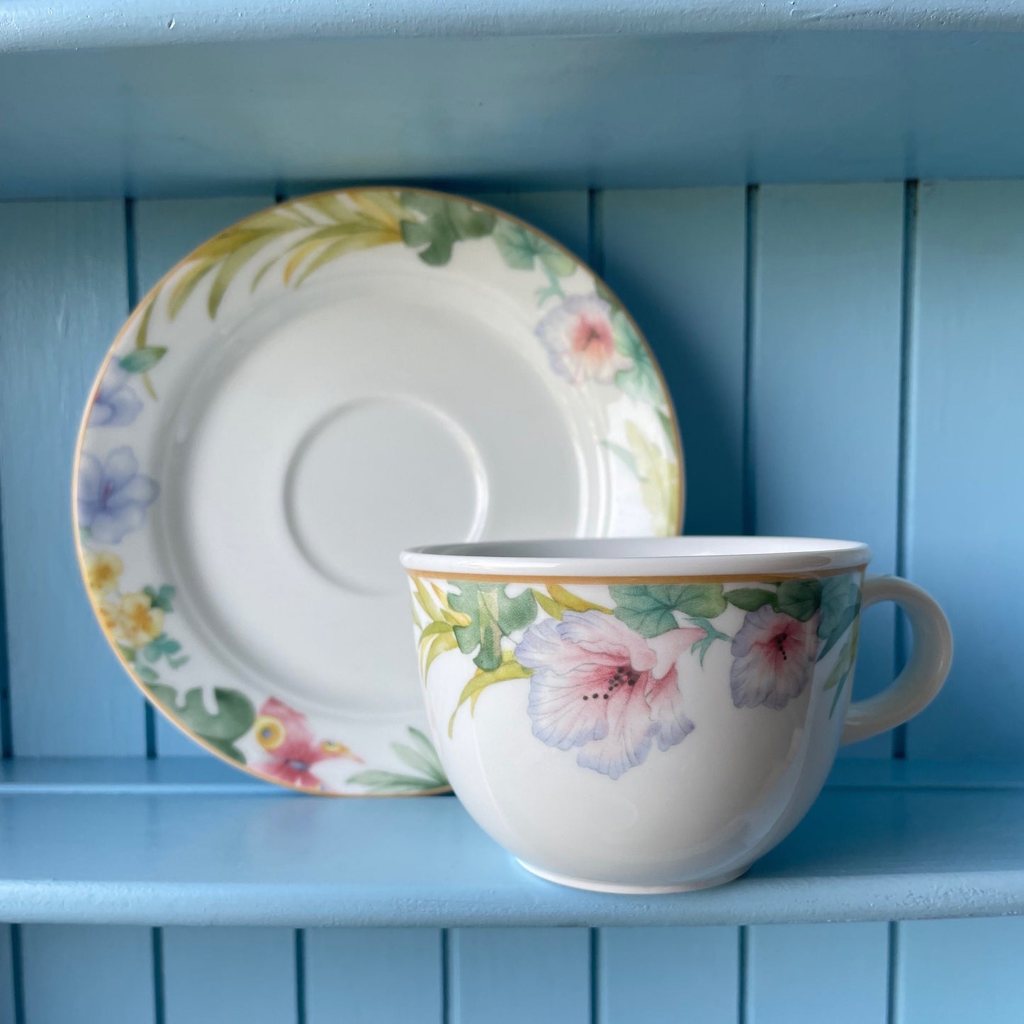 Vintage Villeroy & Boch "Exotica" Teapot With 2 Teacups Saucers, Porcelain From Luxembourg, Previously Loved, High-Tea, Rare Set 80's style