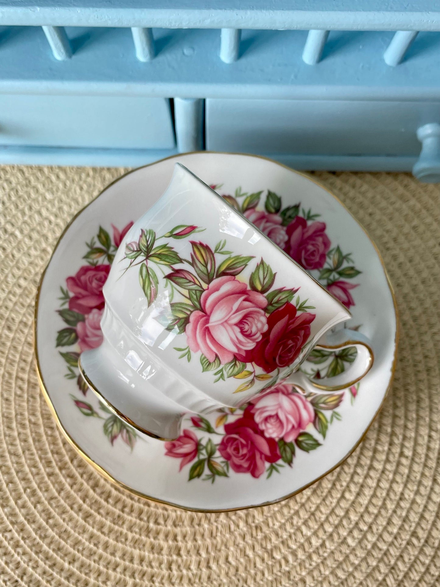 Vintage Queen Anne Cherry Blossom, Pink Floral Bone Tea Cup and Saucer, Antique English China, Previously Loved, Ribbed Cup, Made in England
