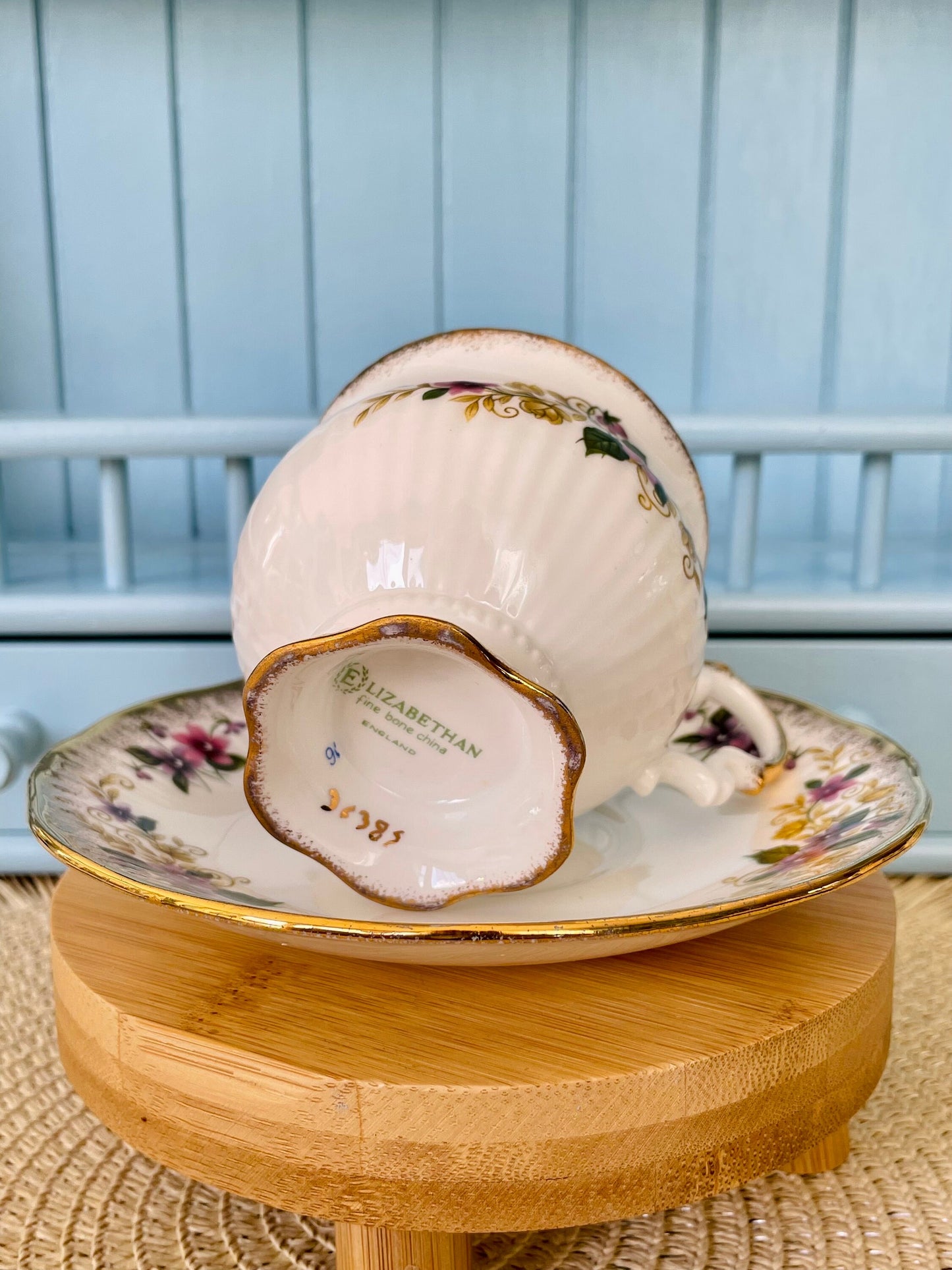 Vintage Elizabethan Fine Bone China Tea Cup and Saucer - Pink Yellow Floral Gold Trim, Previously Loved Vintage, Antique Tea Cup, High Tea