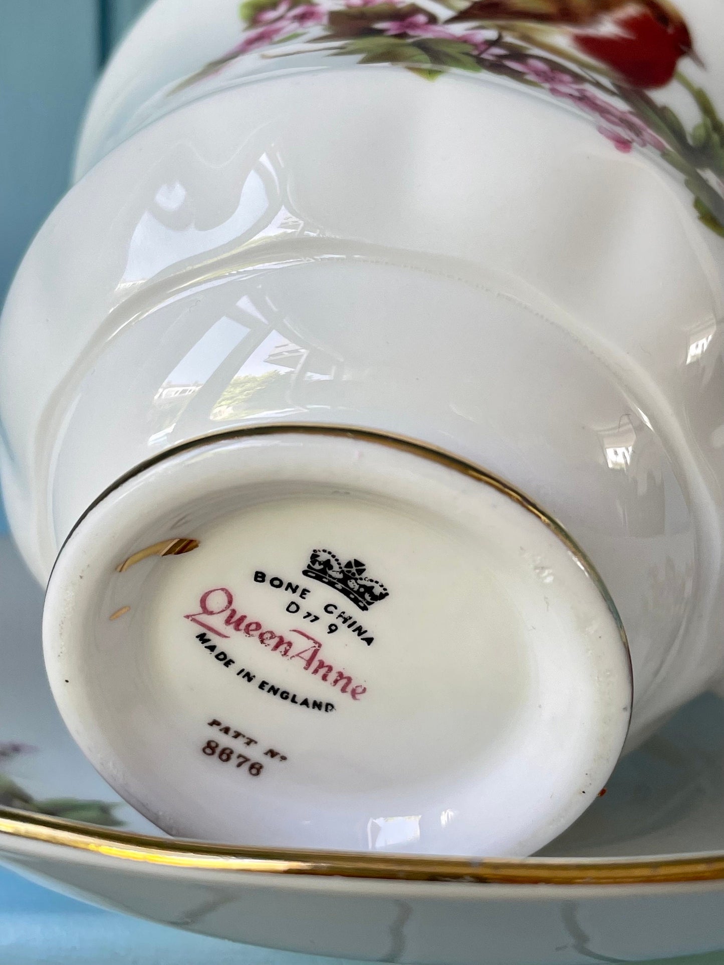 Vintage Queen Anne Robin, Pink Floral Bone Tea Cup and Saucer, Antique English China, Previously Loved Vintage Cup, High-Tea Bridal Party