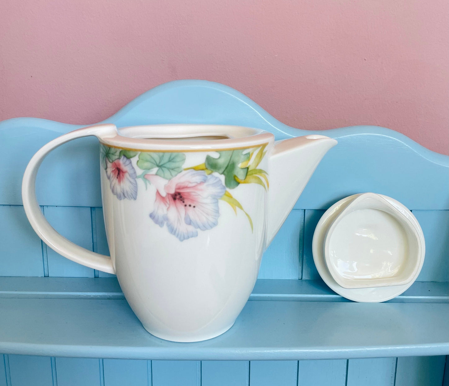 Vintage Villeroy & Boch "Exotica" Teapot With 2 Teacups Saucers, Porcelain From Luxembourg, Previously Loved, High-Tea, Rare Set 80's style