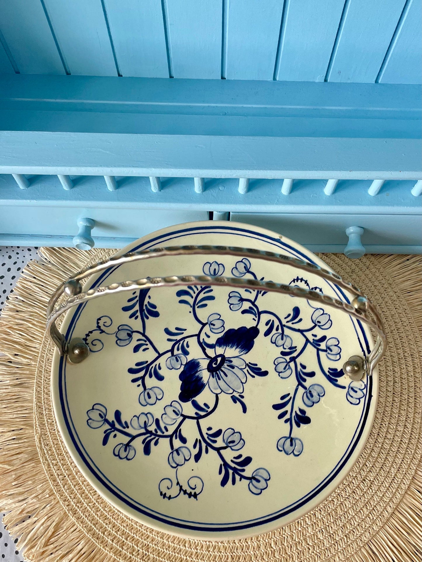 Beautiful Silver Plated 'Delft Blauw' Serving Plate with Handle, Previously Loved, Collectors Item, Vintage Bonbon Plate, Handpainted Delft