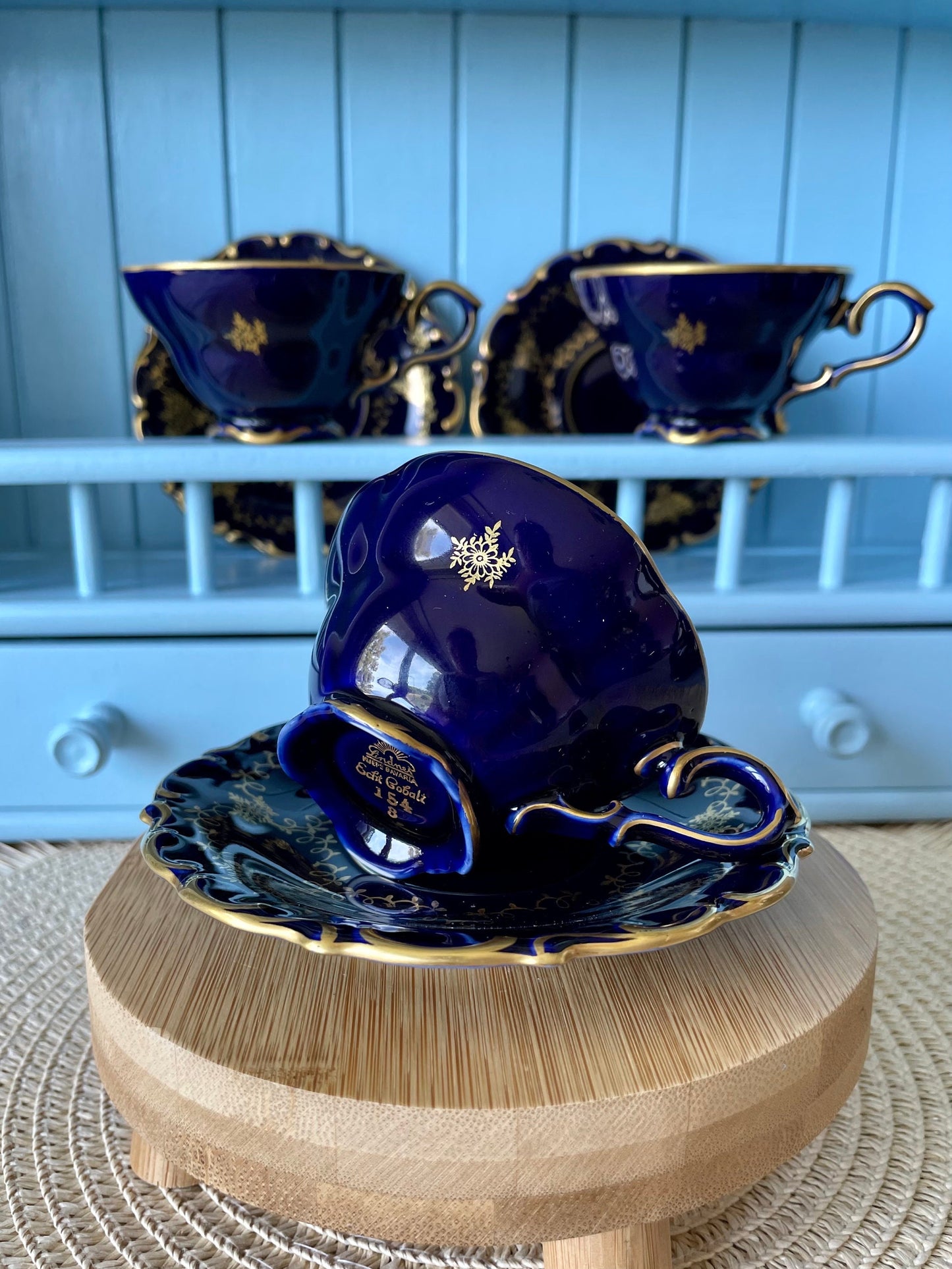 Very Rare Hard to Find Mint Condition, Vintage Lindner Kueps Bavaria Made in Germany Real Cobalt EspressoCup &Saucer, Kobalt Blue, 24 karat
