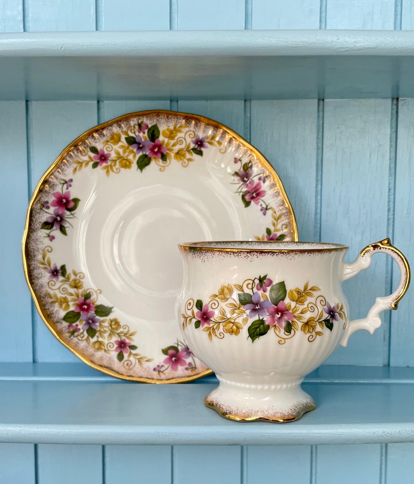 Vintage Elizabethan Fine Bone China Tea Cup and Saucer - Pink Yellow Floral Gold Trim, Previously Loved Vintage, Antique Tea Cup, High Tea