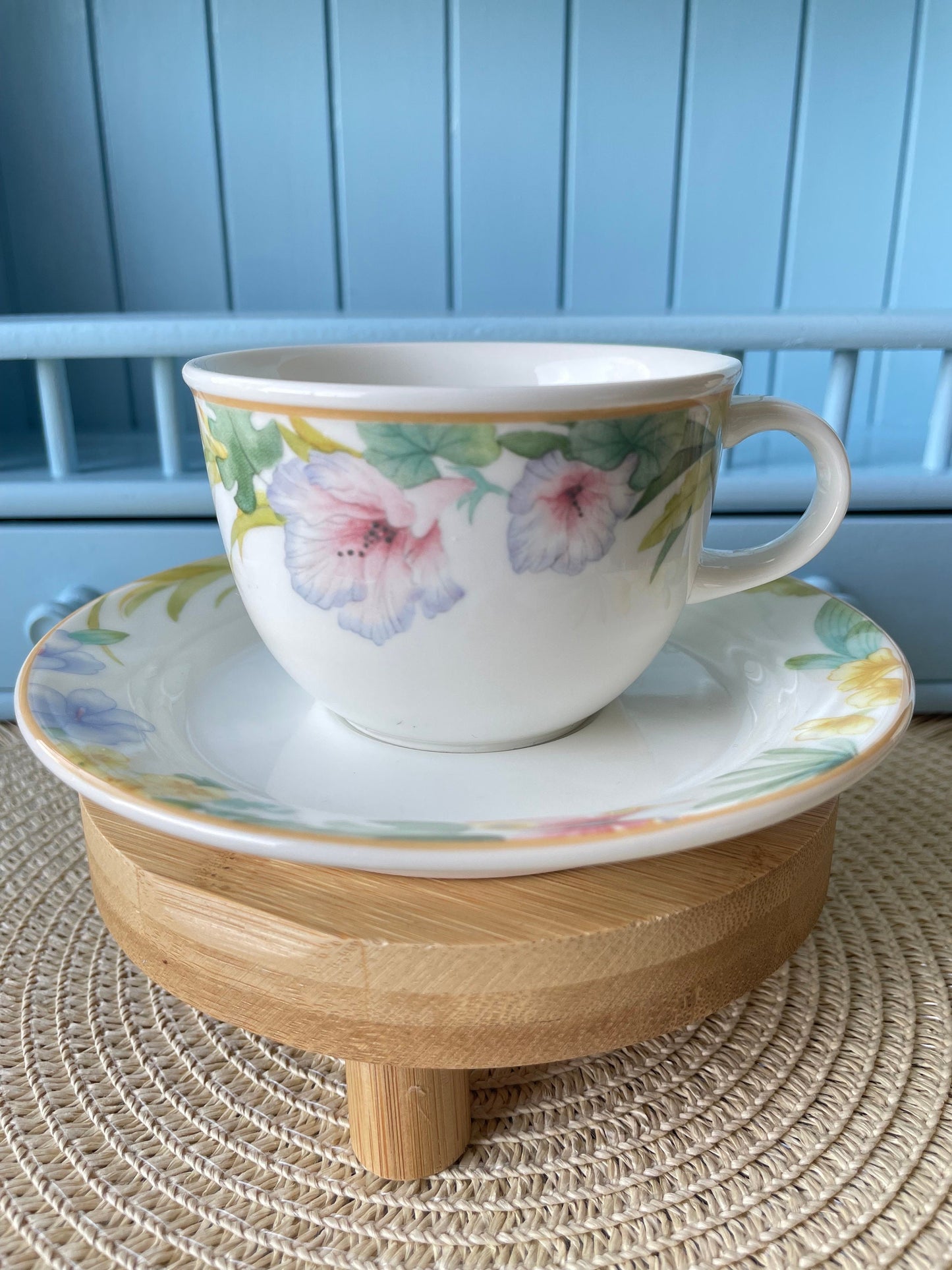 Vintage Villeroy & Boch "Exotica" Teapot With 2 Teacups Saucers, Porcelain From Luxembourg, Previously Loved, High-Tea, Rare Set 80's style