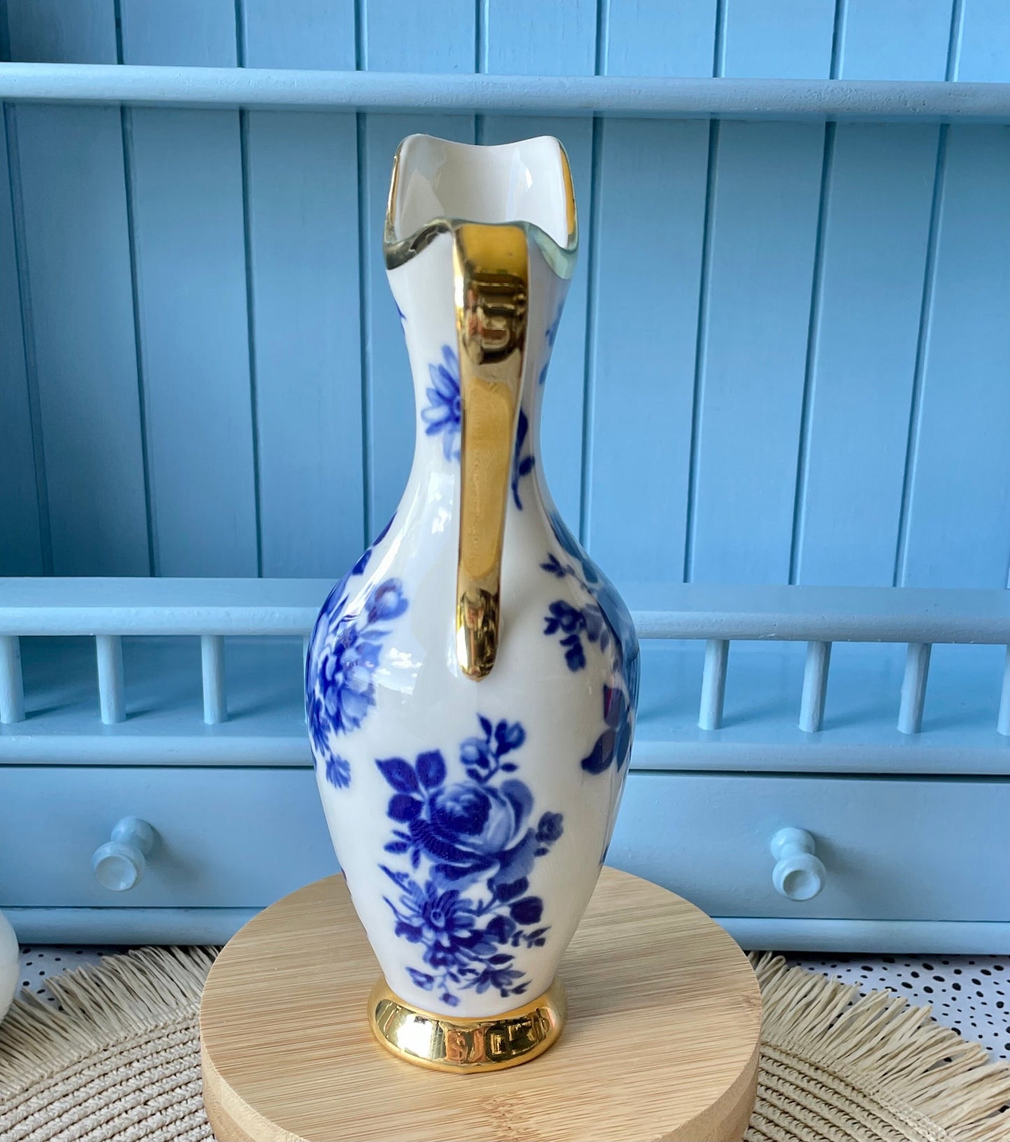 Vintage "Echt Kobalt" Blue & Gold Carafe, Waldershof Bavaria, Real Cobalt Gold 22 K, HandPainted Vase, Blue Roses, Previously Loved, Antique