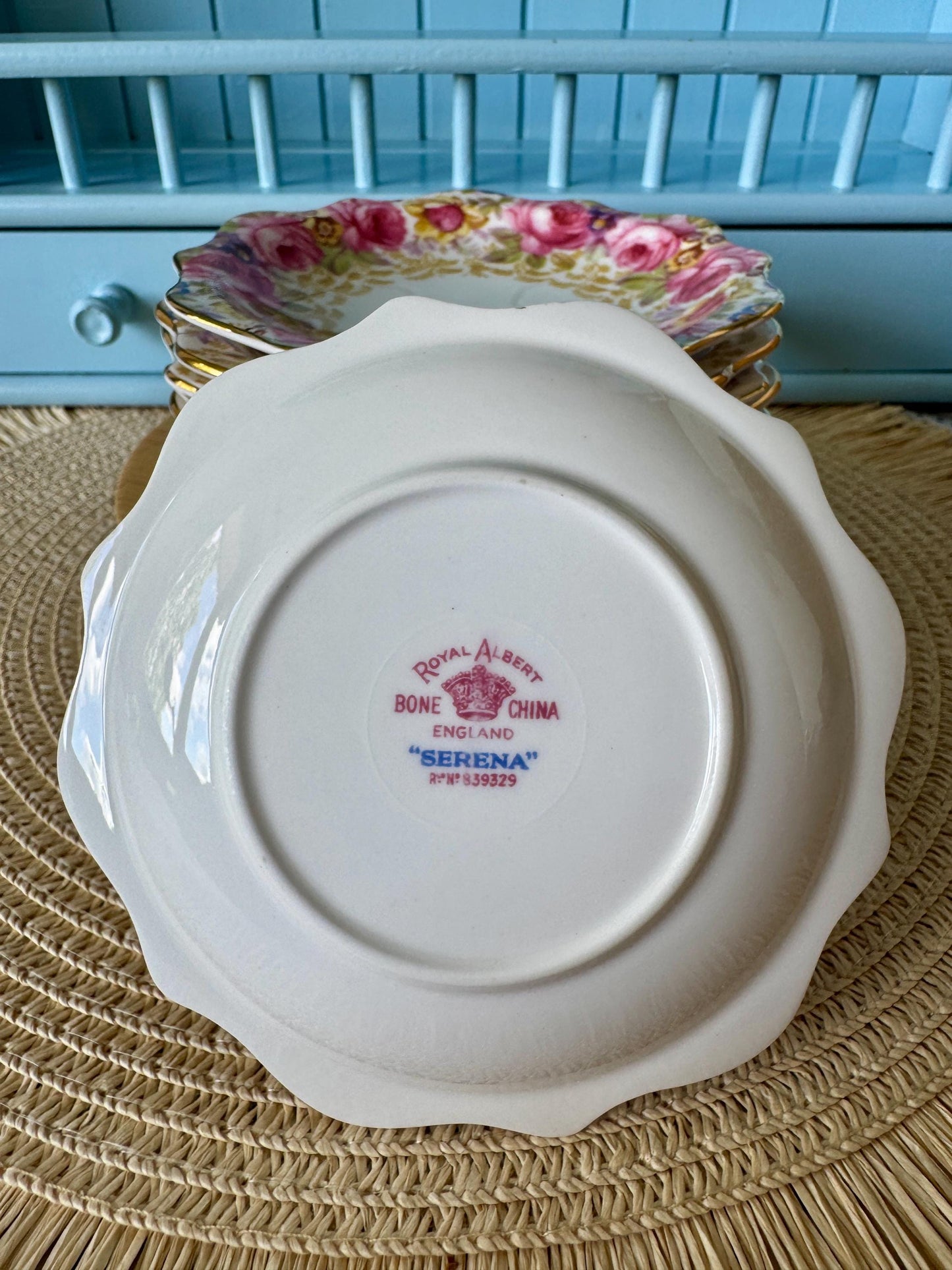Vintage Royal Albert "Serena " Set of 6 Petit Four Dishes, Bone China, Pink Roses & Lavender Flowers Design, Previously Loved, Made England