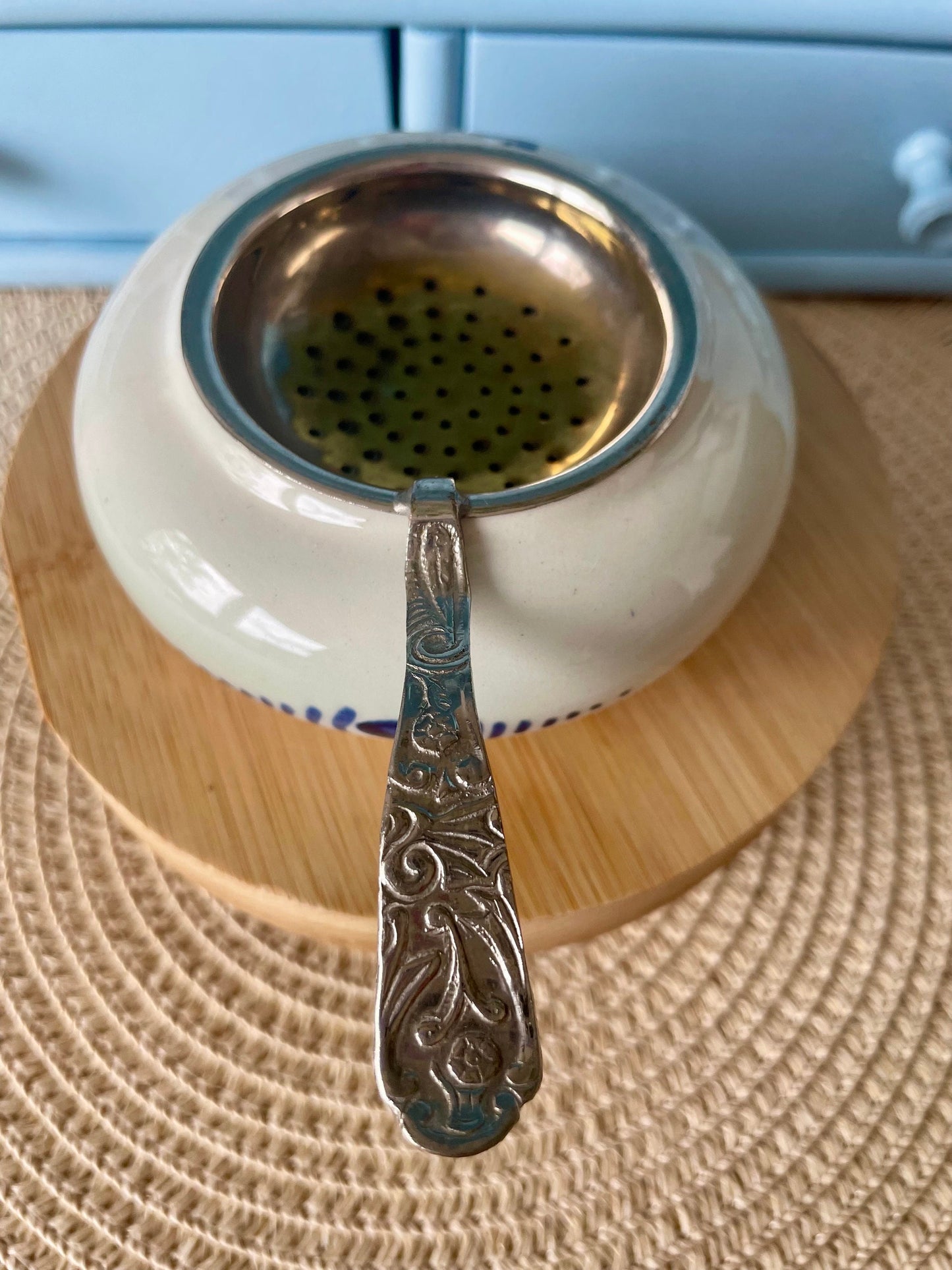 Beautiful Silver Plated Tea Strainer 'Delft Blauw', Previously Loved, Collectors Item, Vintage Gift, Porcelain Drip Bowl, Handpainted Delft