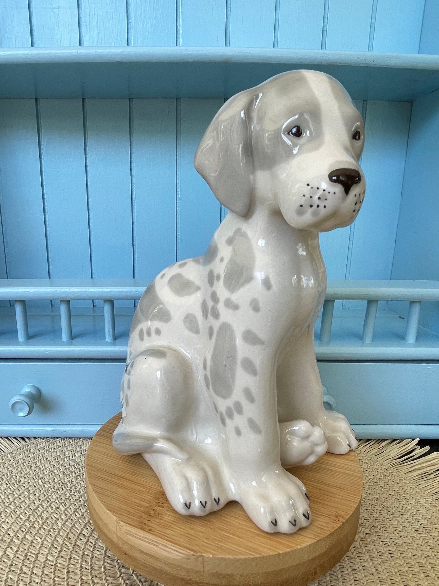 Vintage "Lomonosov" Puppy Figurine, Made in the Soviet Union ~ USSR, Sitting Grey Puppy Porcelain Figurine, Previously Loved, Antique Puppy