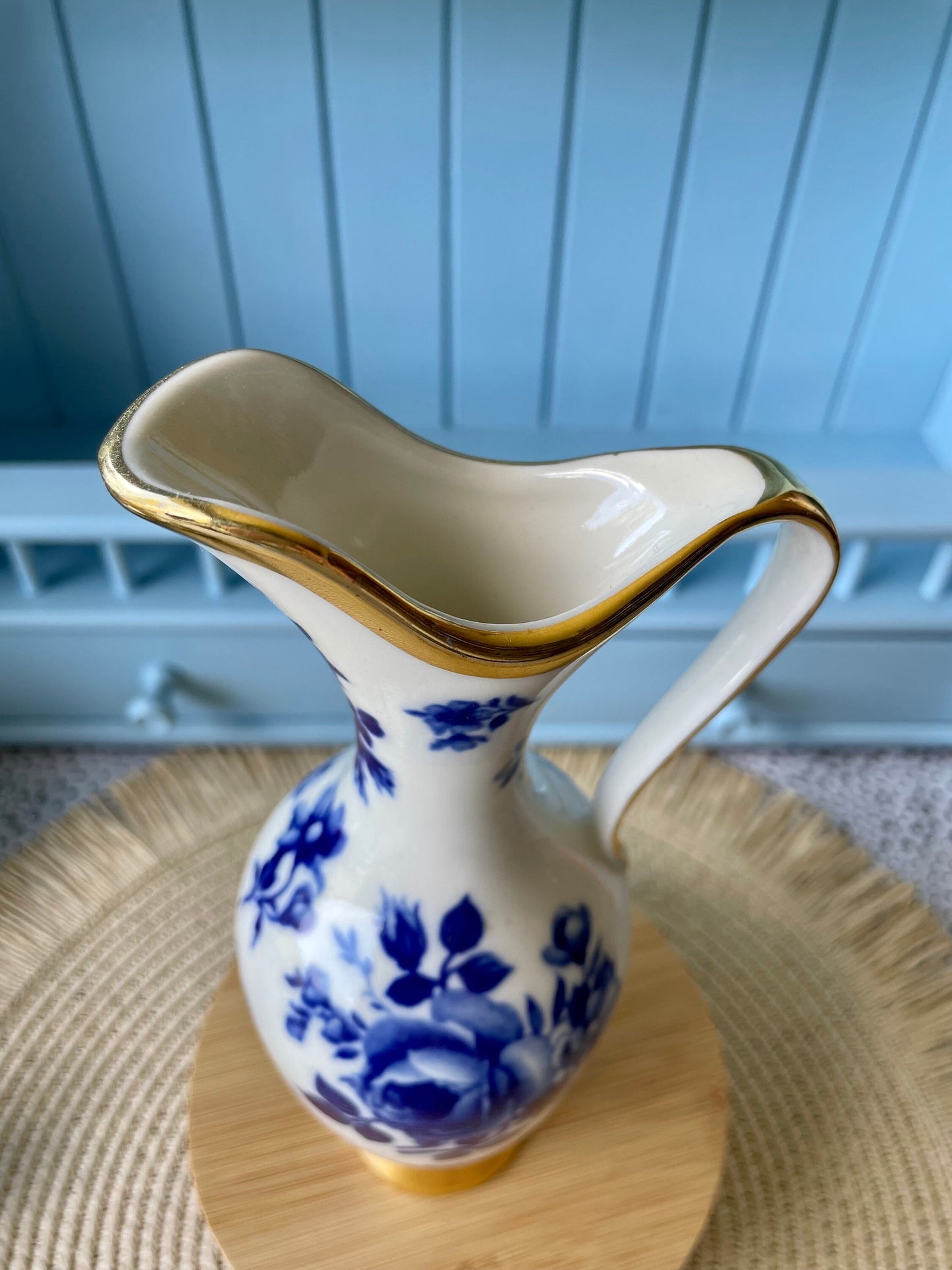 Vintage "Echt Kobalt" Blue & Gold Carafe, Waldershof Bavaria, Real Cobalt Gold 22 K, HandPainted Vase, Blue Roses, Previously Loved, Antique