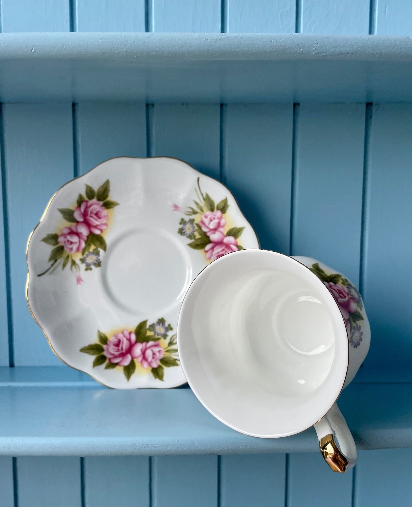 Vintage 'Royal Ascot' Rose Basket Tea Cup And Saucer, Made In England. Fine Bone China, Previously Loved Vintage Cup, Antique British TeaCup
