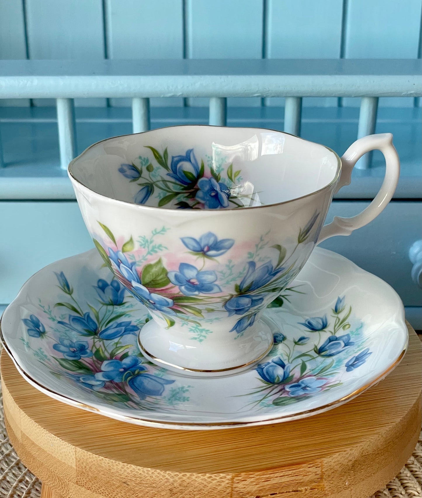 Vintage Richmond "Pretty Blue Floral" TeaCup & Saucer, Fine Bone China England, 1050, Previously Loved, Perfect Blue Antique TeaCup, HighTea