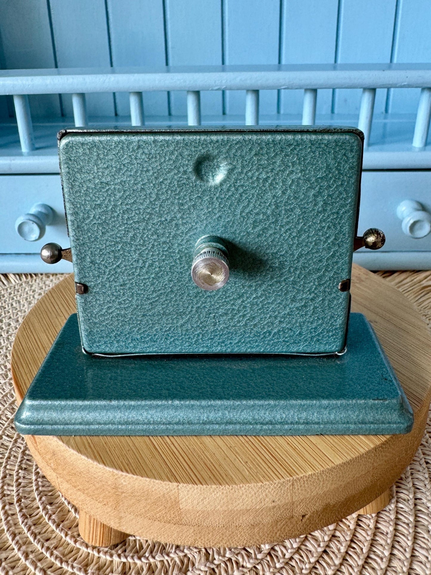 Beautiful Vintage Art Deco Perpetual Calendar by Jakob Maul, 1930s Design, Complete Set, Dutch Language, Petrol Blue/Green, Made in Germany