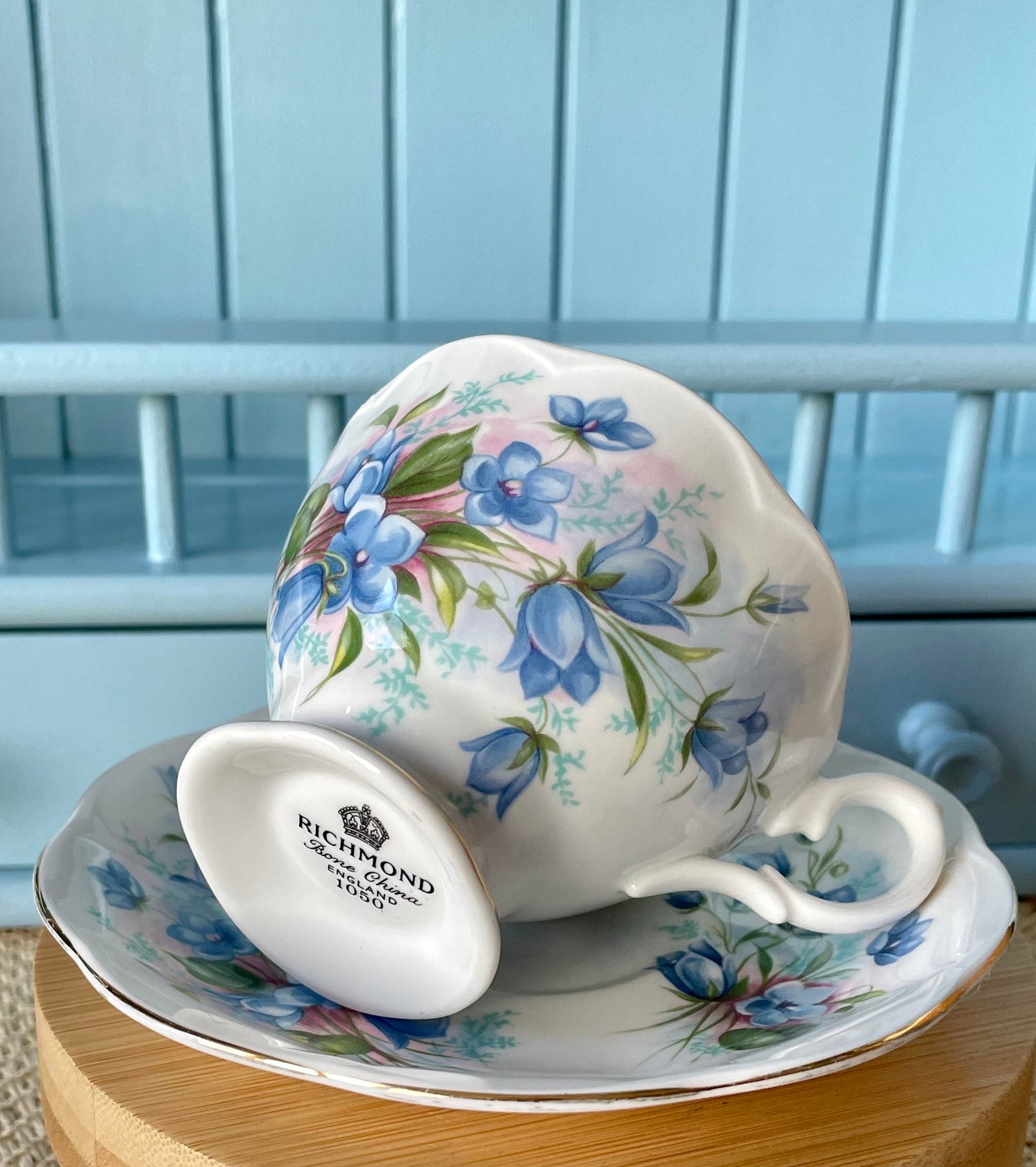 Vintage Richmond "Pretty Blue Floral" TeaCup & Saucer, Fine Bone China England, 1050, Previously Loved, Perfect Blue Antique TeaCup, HighTea