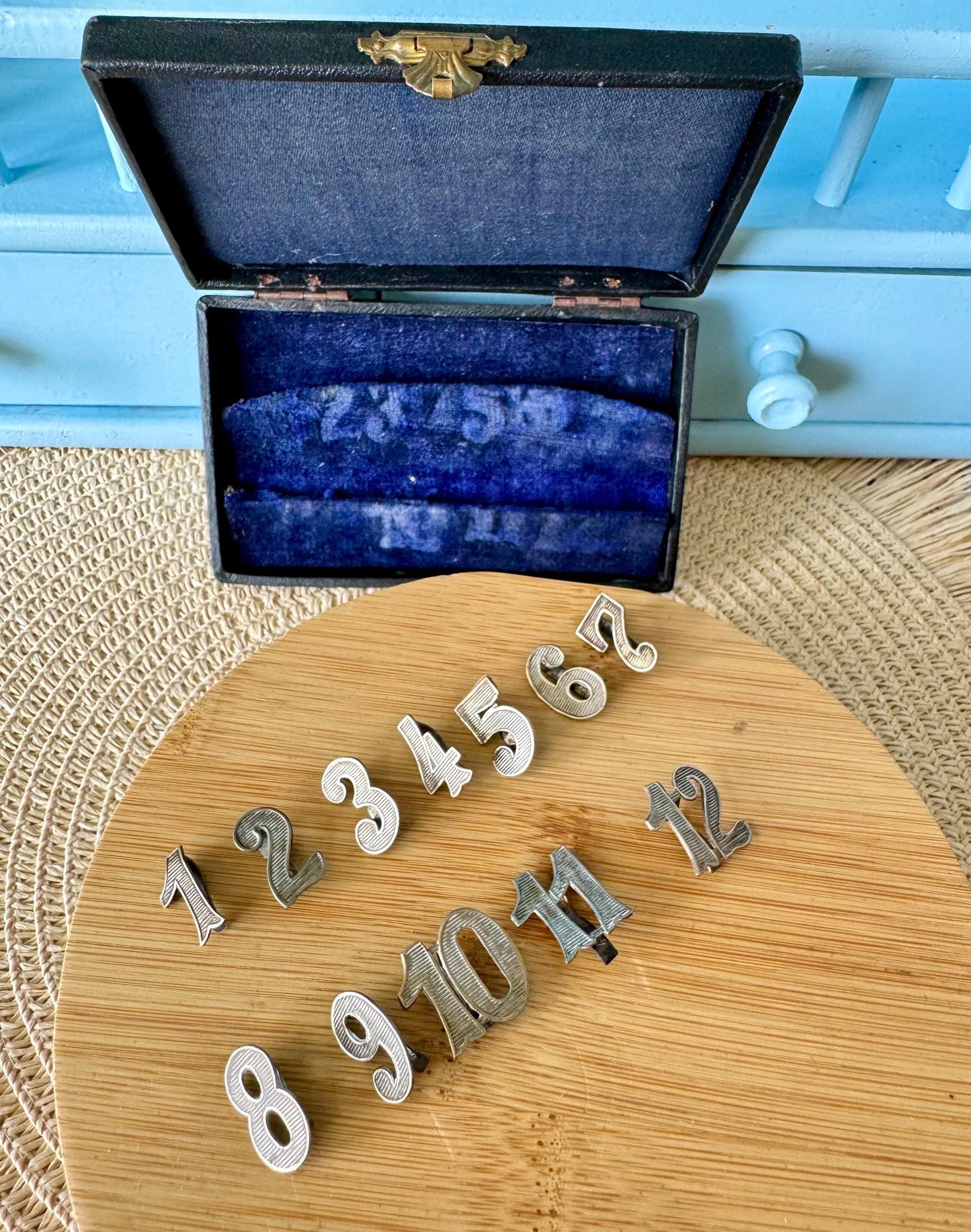 Antique Alpacca Silver Wine Glass Numbers, Wine Glass, Table Markers, English Dinner Party, 12 Alpacca Silver Numbers, Early 1900 Tableware