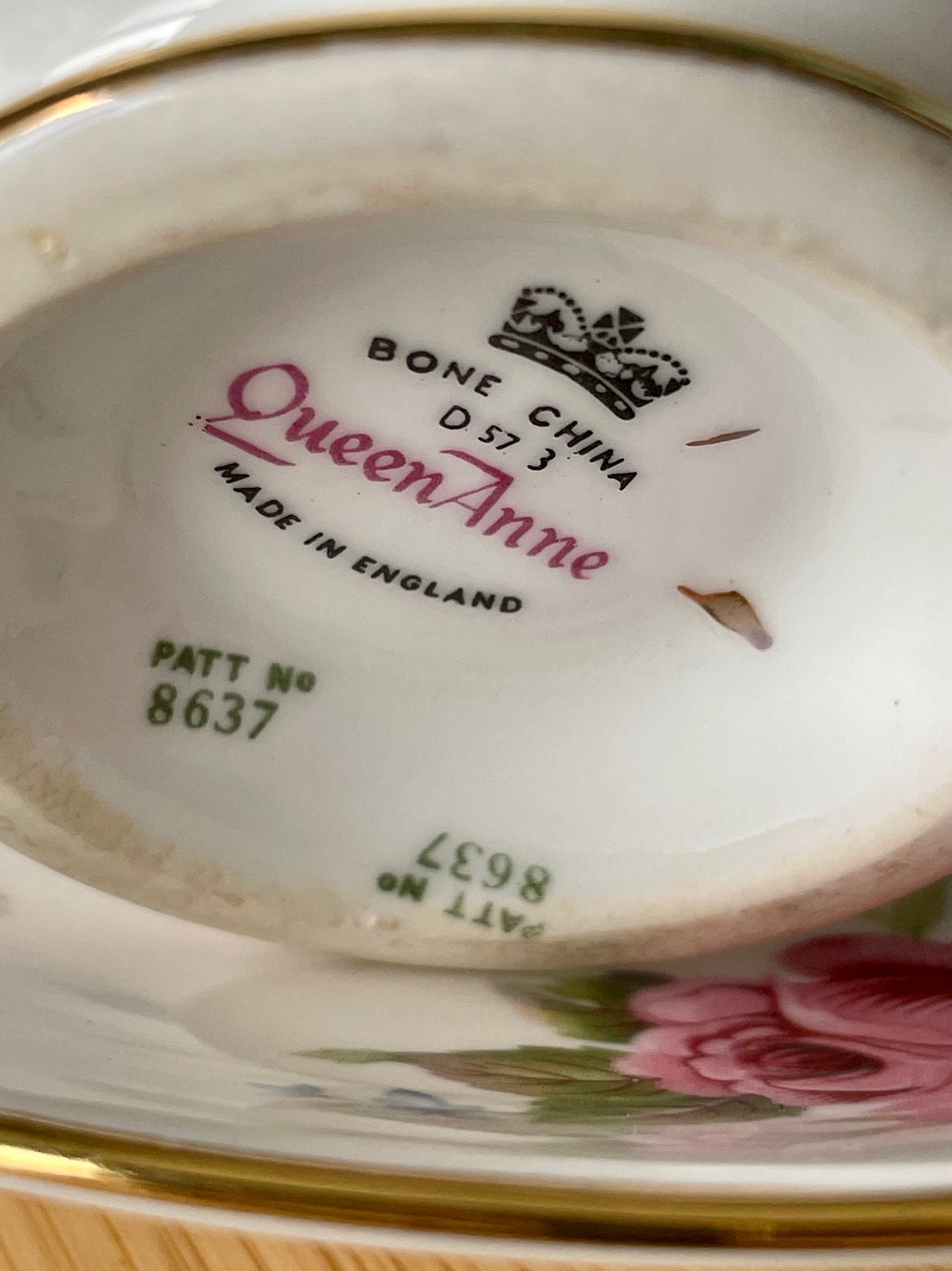 Elegant Vintage Queen Anne Tea Cup and Saucer - Red and Pink Floral Design, Antique English China, Cherished Collectible, 4 High-Tea Parties