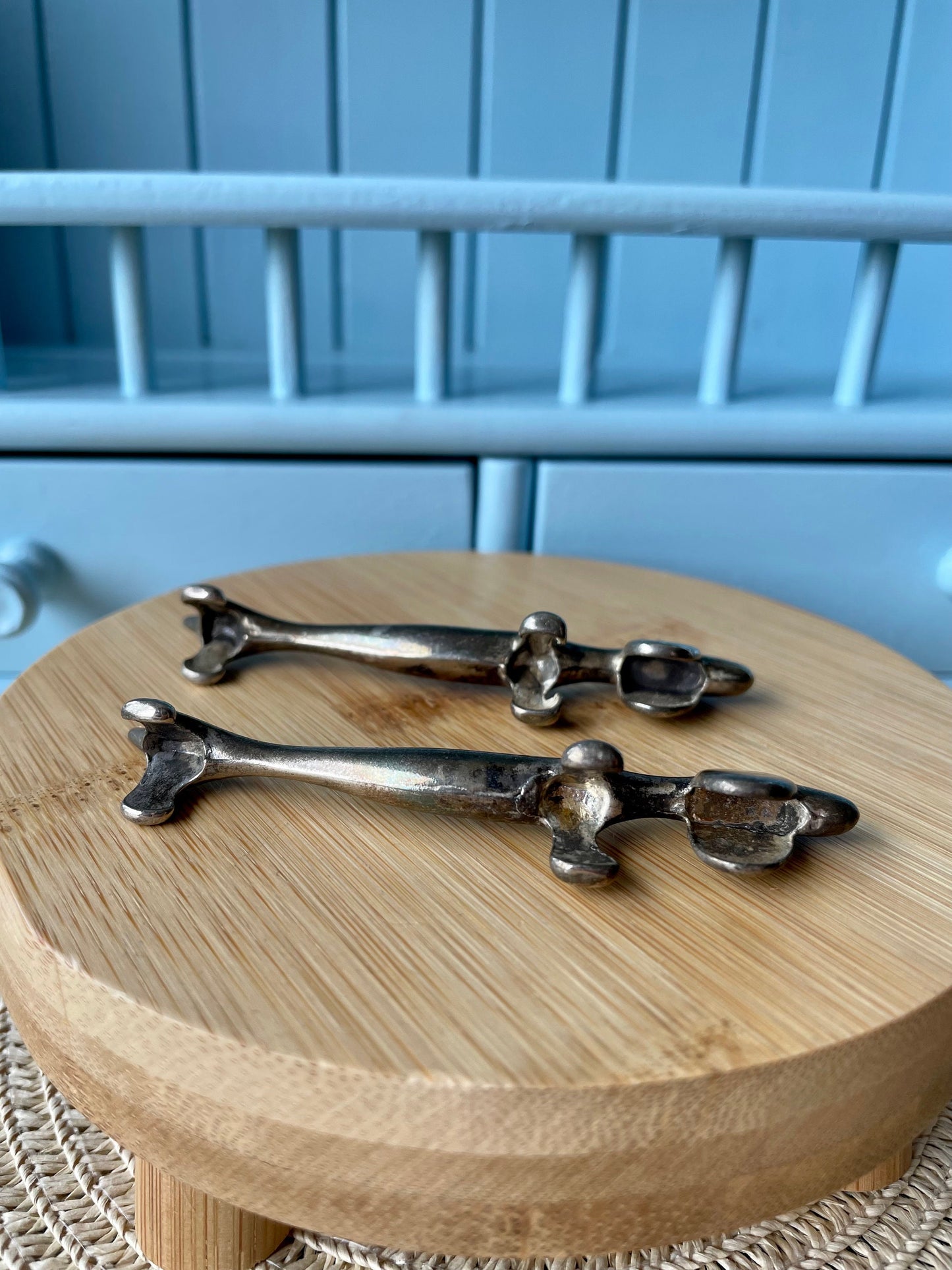 Beautiful Vintage Dachshund Silver Metal Knife Rests, Previously Loved French Antique, Collectors Item, Lovely Gift, Made In France In 1970