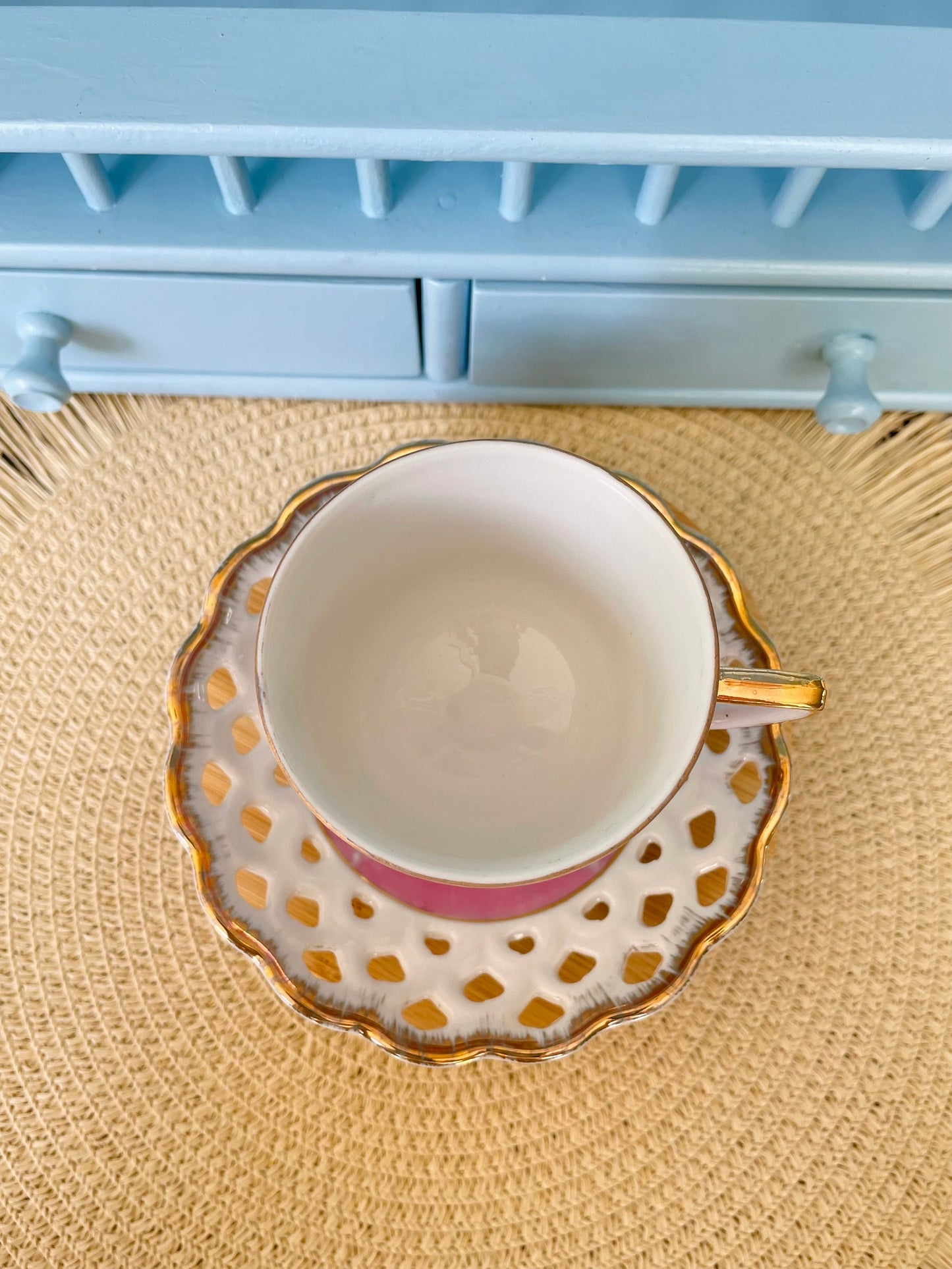 Hard to Find Rare Vintage Versailles, Pearl Shine Versailles Teacup & Laced Saucer with Fragonard Love Scene, Shabby Chic, Made in France