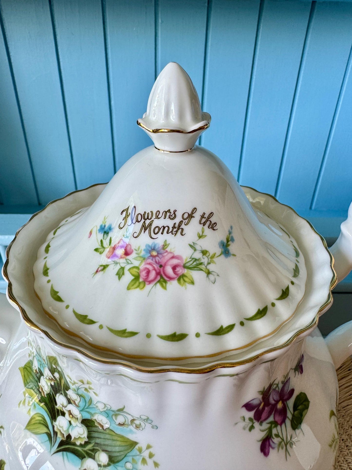 Very Rare Royal Albert Flower of the Month Teapot, Large 1.25L Bone China, All 12 Monthly Flowers, England Vintage Collector's Piece,