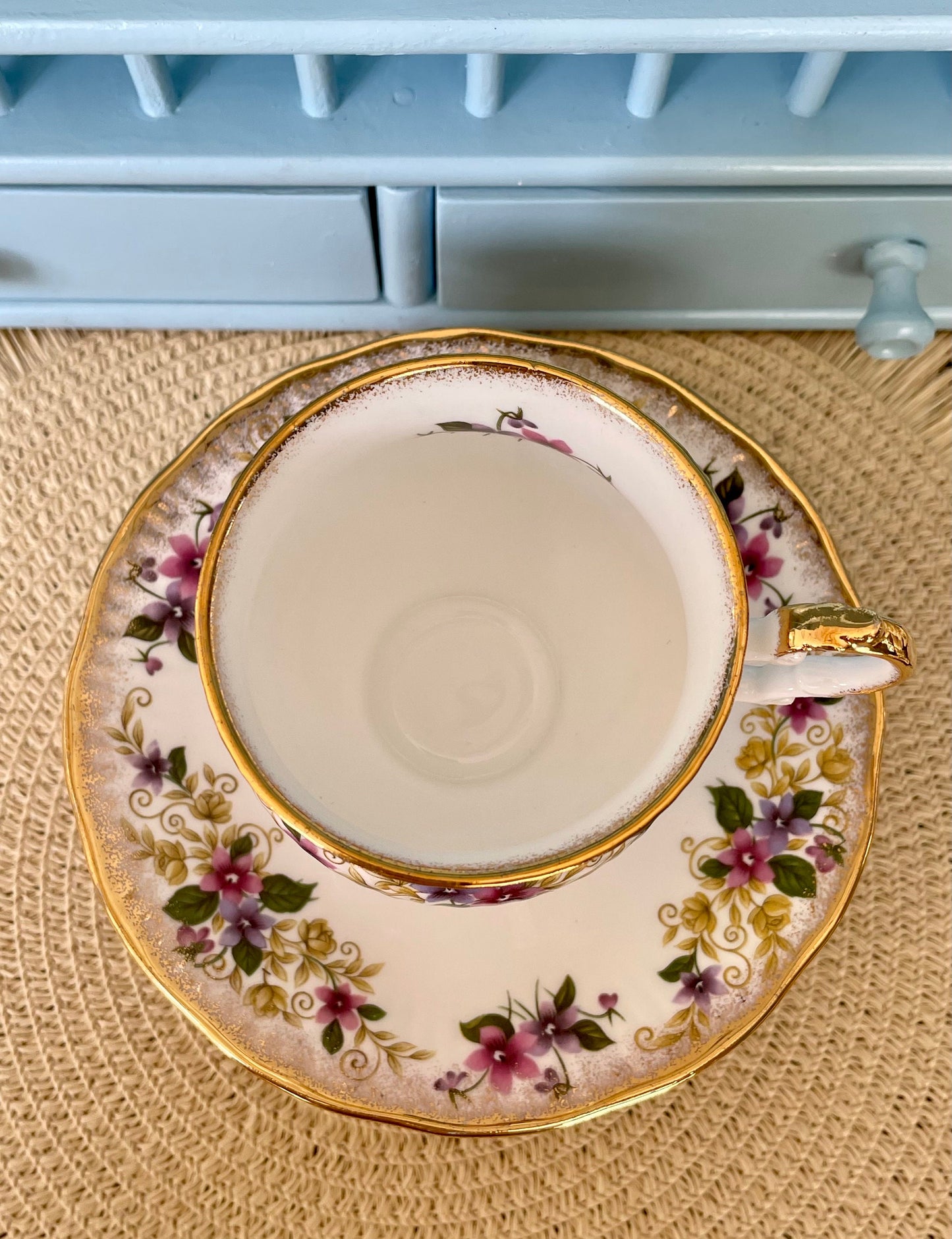 Vintage Elizabethan Fine Bone China Tea Cup and Saucer - Pink Yellow Floral Gold Trim, Previously Loved Vintage, Antique Tea Cup, High Tea