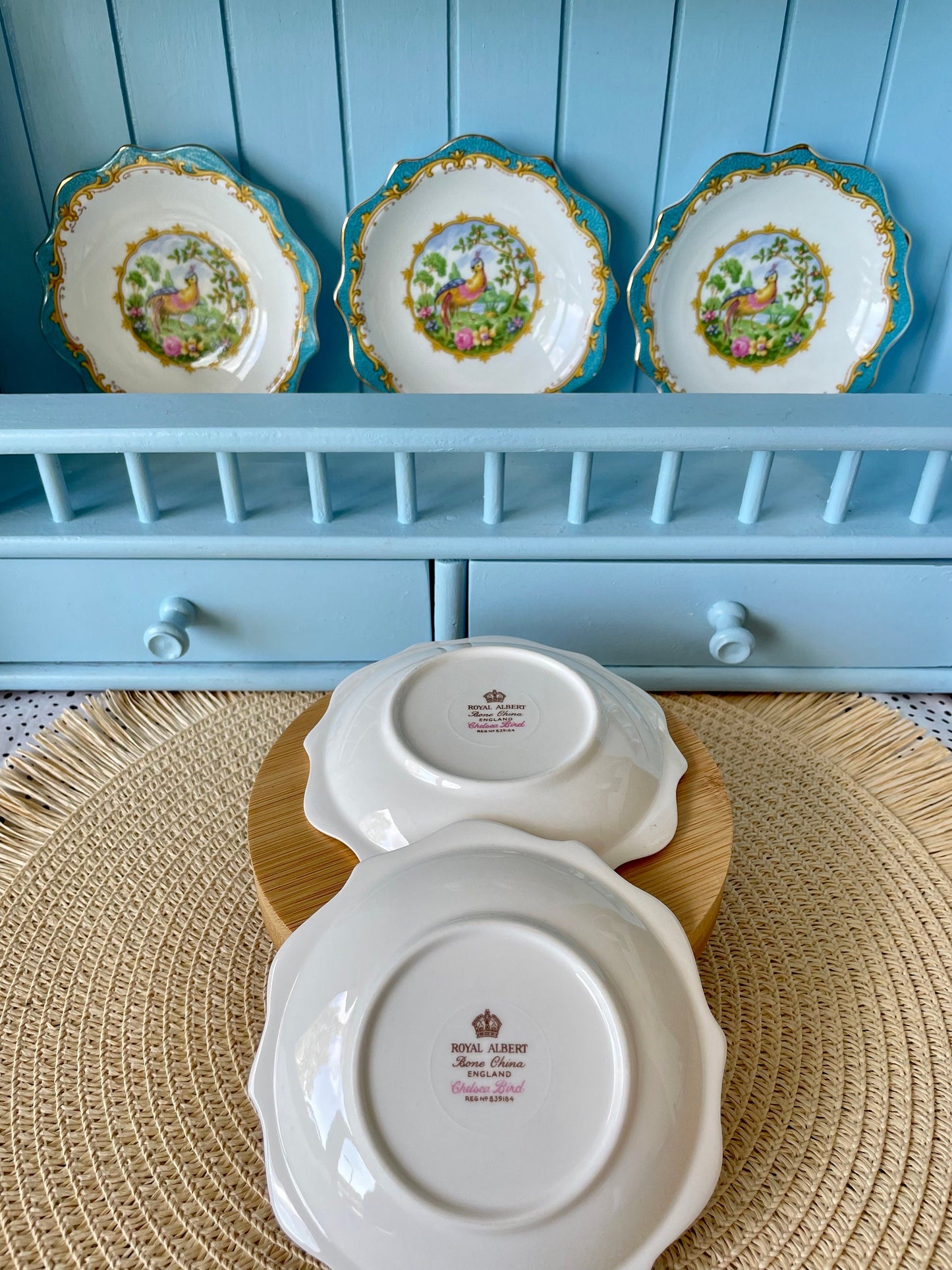 Rare Vintage Royal Albert "Chelsea Bird" Petit Four Dish, Fine Bone China, Pheasant Bird Blue Design, Previously Loved Antique, Made England