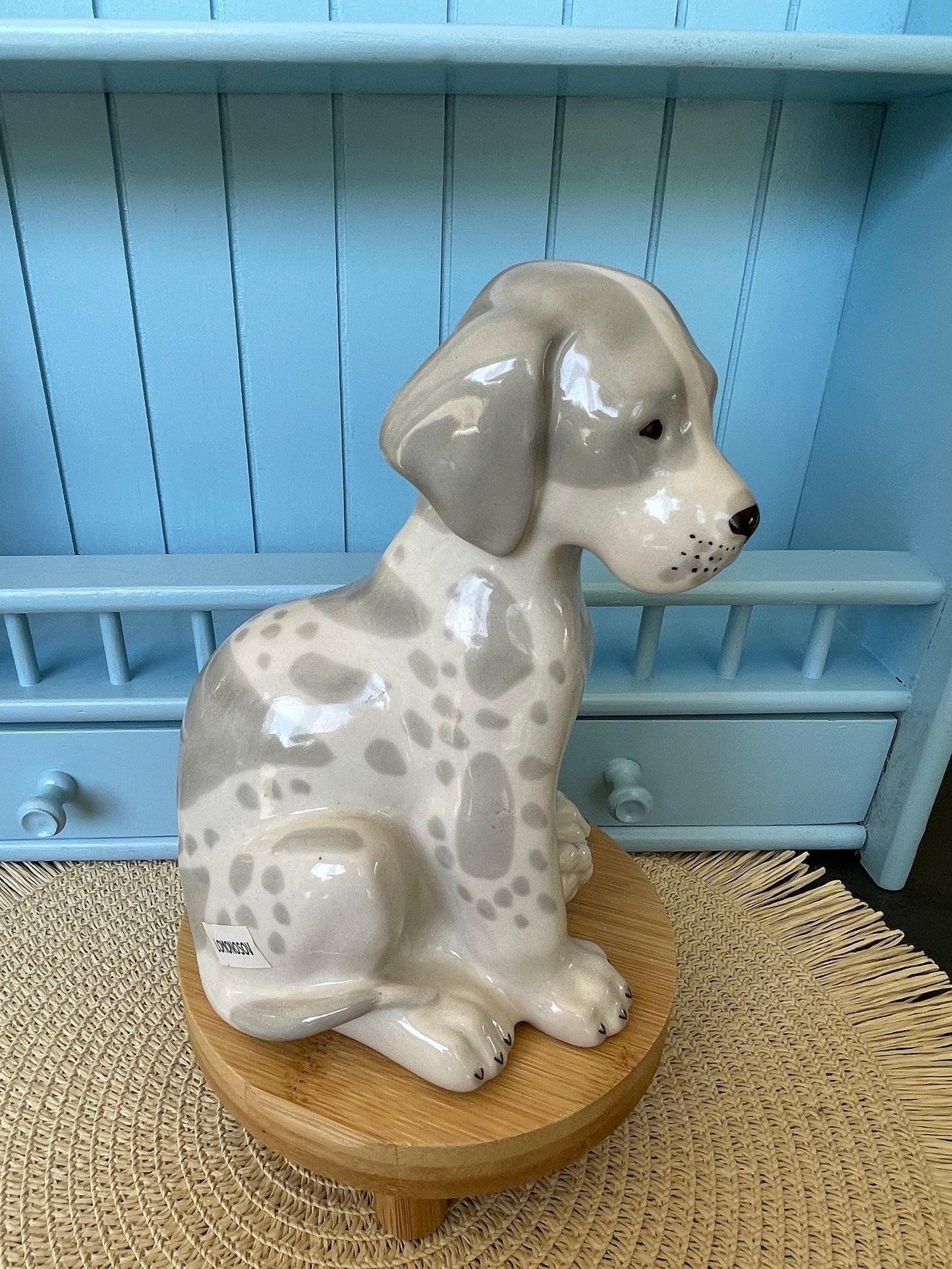 Vintage "Lomonosov" Puppy Figurine, Made in the Soviet Union ~ USSR, Sitting Grey Puppy Porcelain Figurine, Previously Loved, Antique Puppy