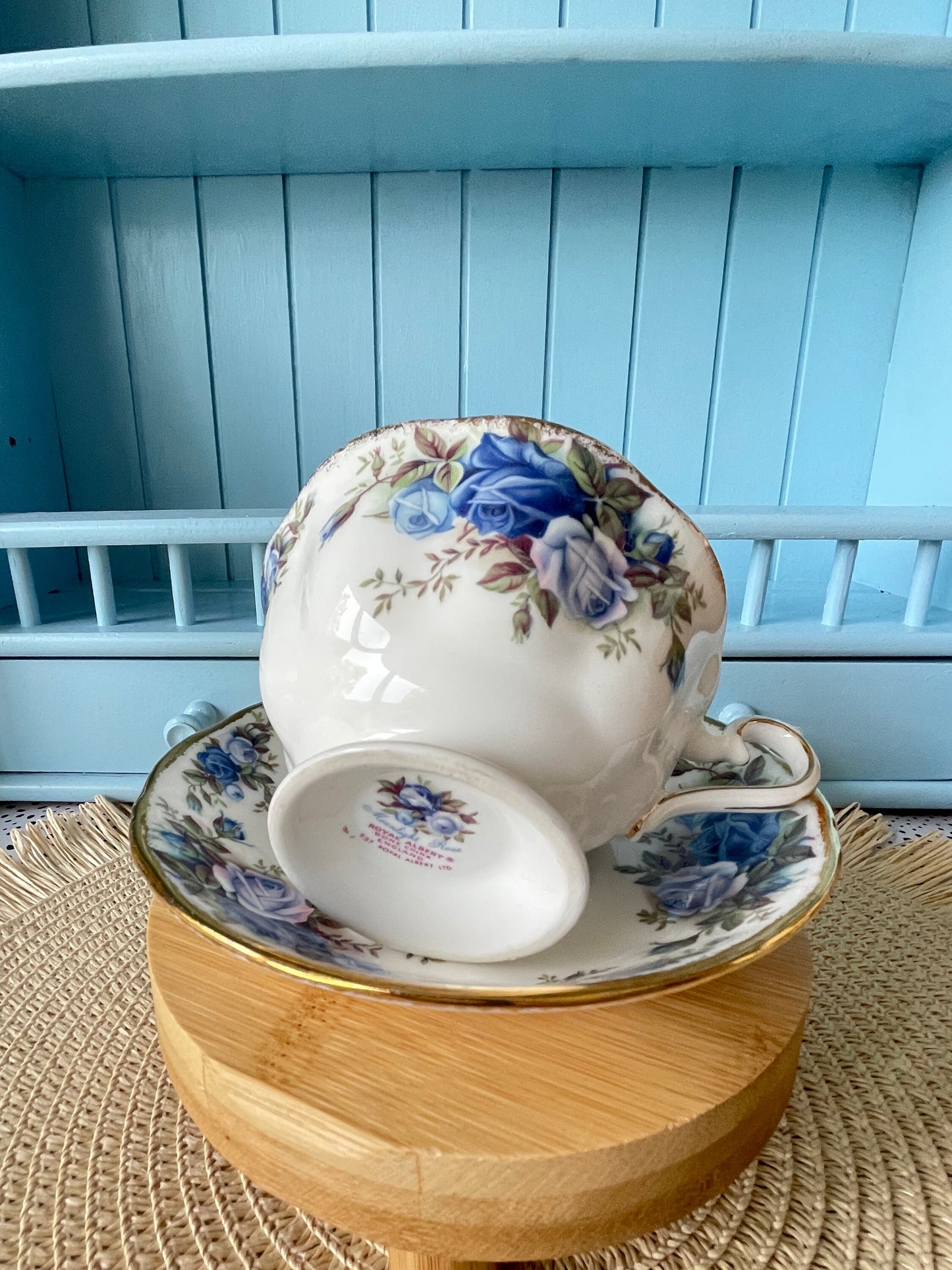Avon Shaped Royal Albert "Moonlight Rose" Teacup & Saucer, Fine Bone China England, Previously Loved, Highly Sought After, Used Condition