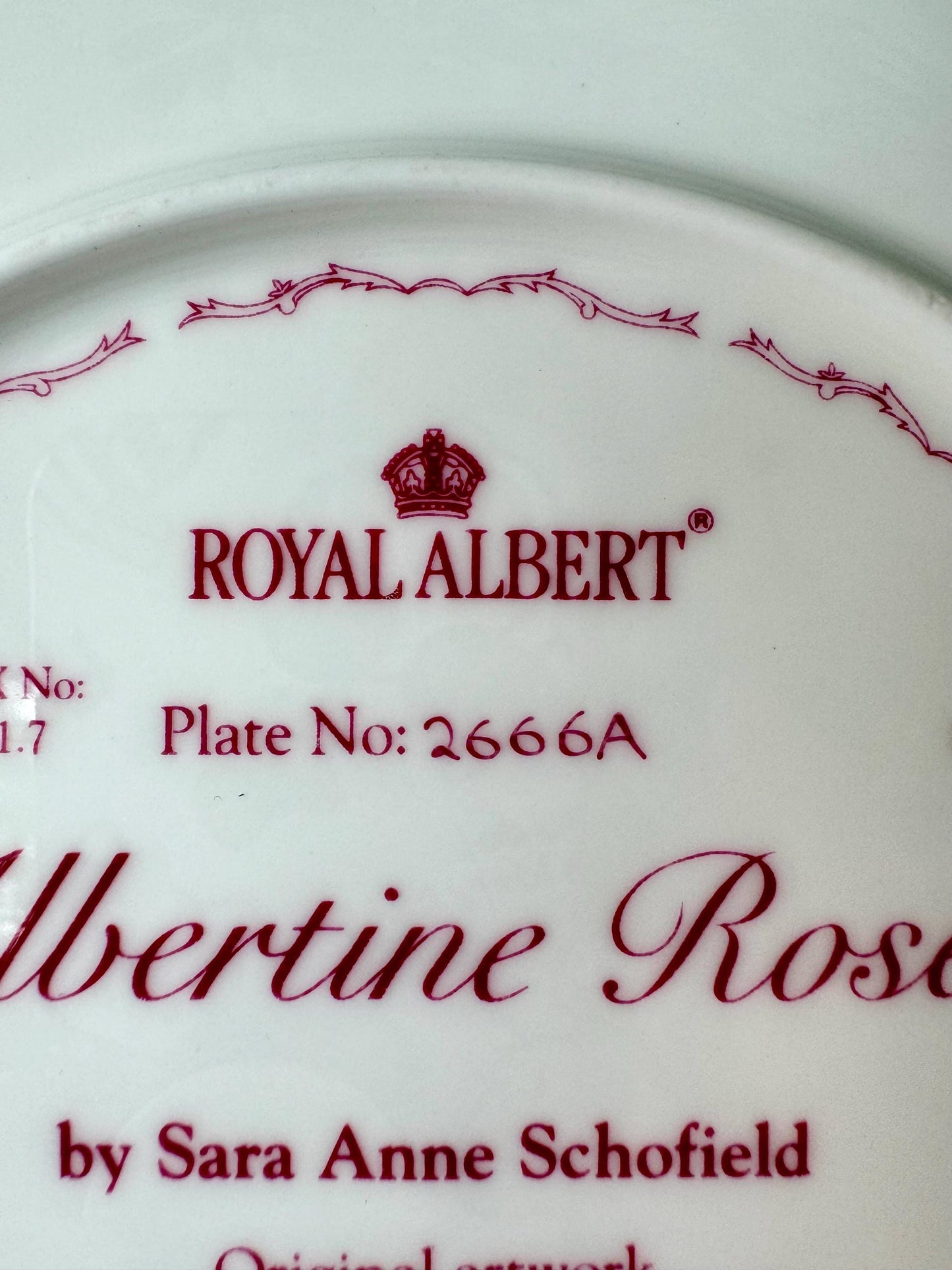 Vintage Royal Albert Vintage 1990's Bone China Albertine Rose Design 22CM Plate, Queen Mother's Favourite Flowers, Sarah Schofield, England