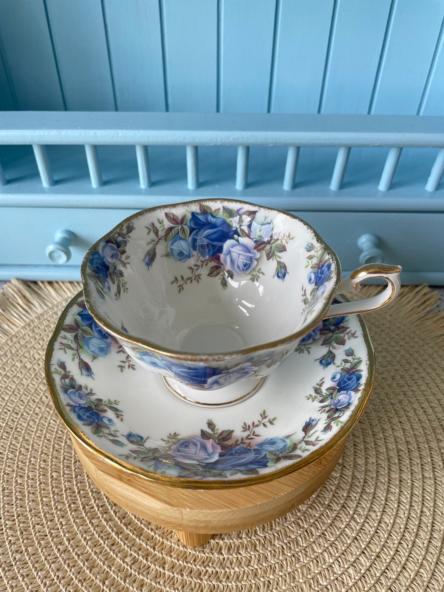 Avon Shaped Royal Albert "Moonlight Rose" Teacup & Saucer, Fine Bone China England, Previously Loved, Highly Sought After, Used Condition
