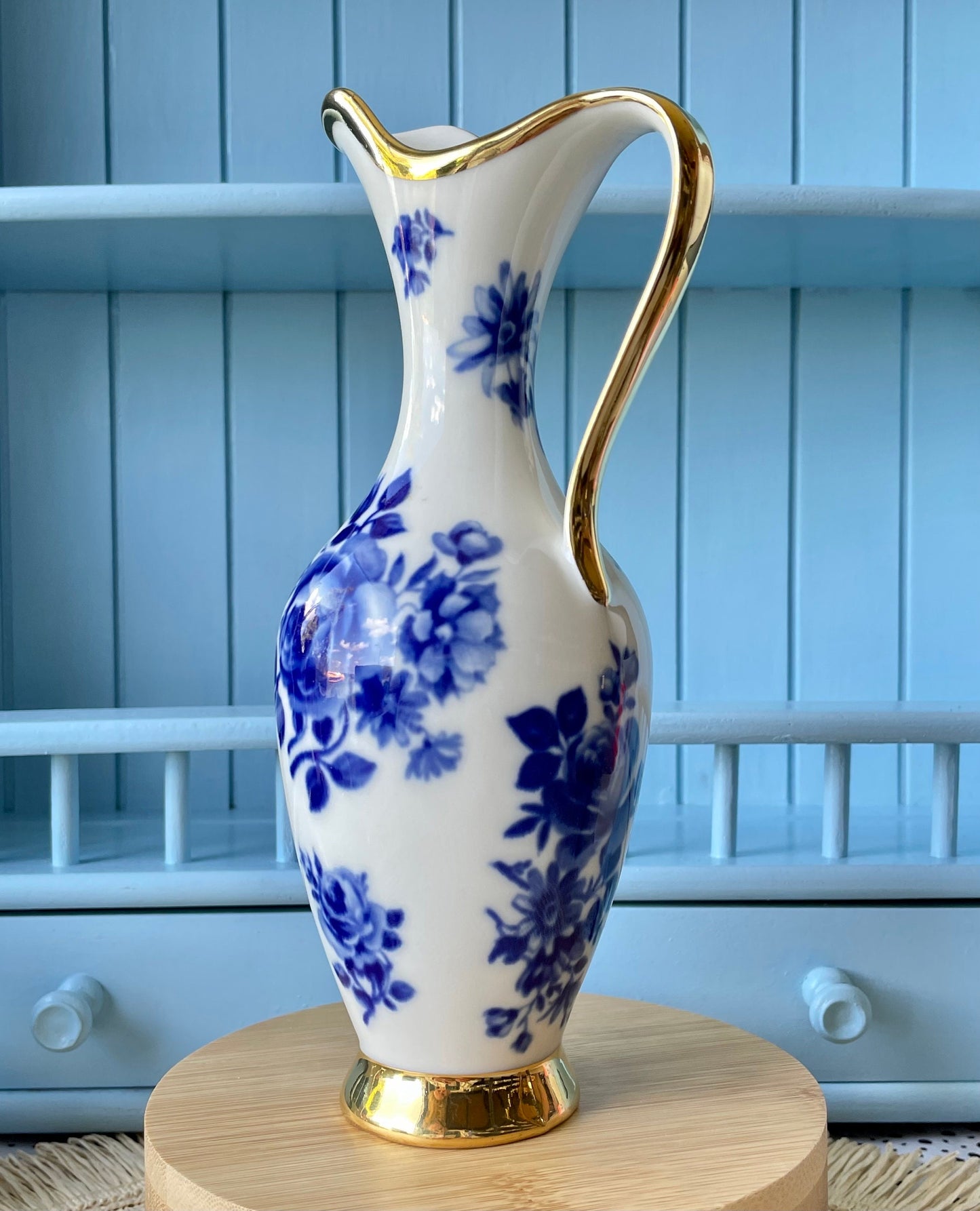 Vintage "Echt Kobalt" Blue & Gold Carafe, Waldershof Bavaria, Real Cobalt Gold 22 K, HandPainted Vase, Blue Roses, Previously Loved, Antique