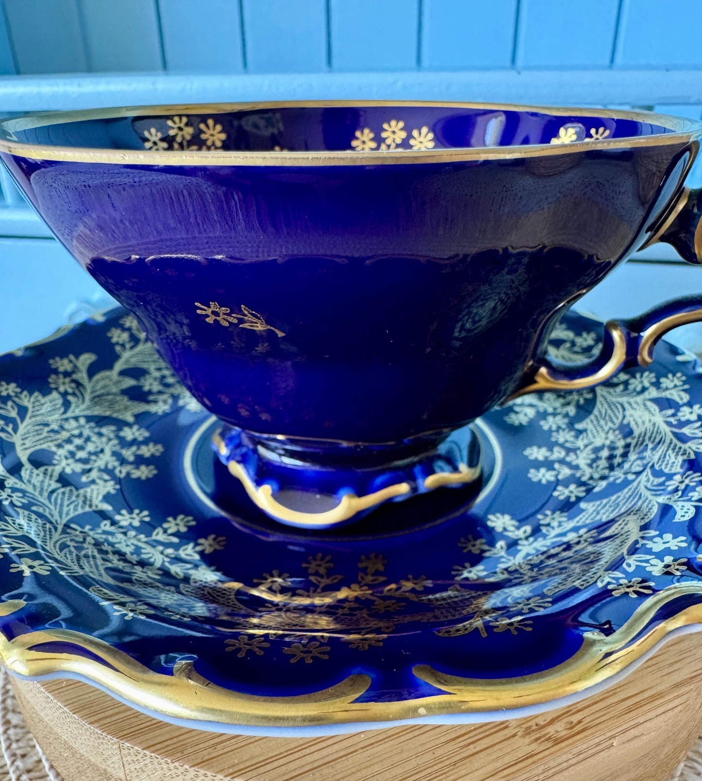 Very Rare Hard to Find Mint Condition, Vintage Lindner Kueps Bavaria Made in Germany Real Cobalt EspressoCup &Saucer, Kobalt Blue, 24 karat