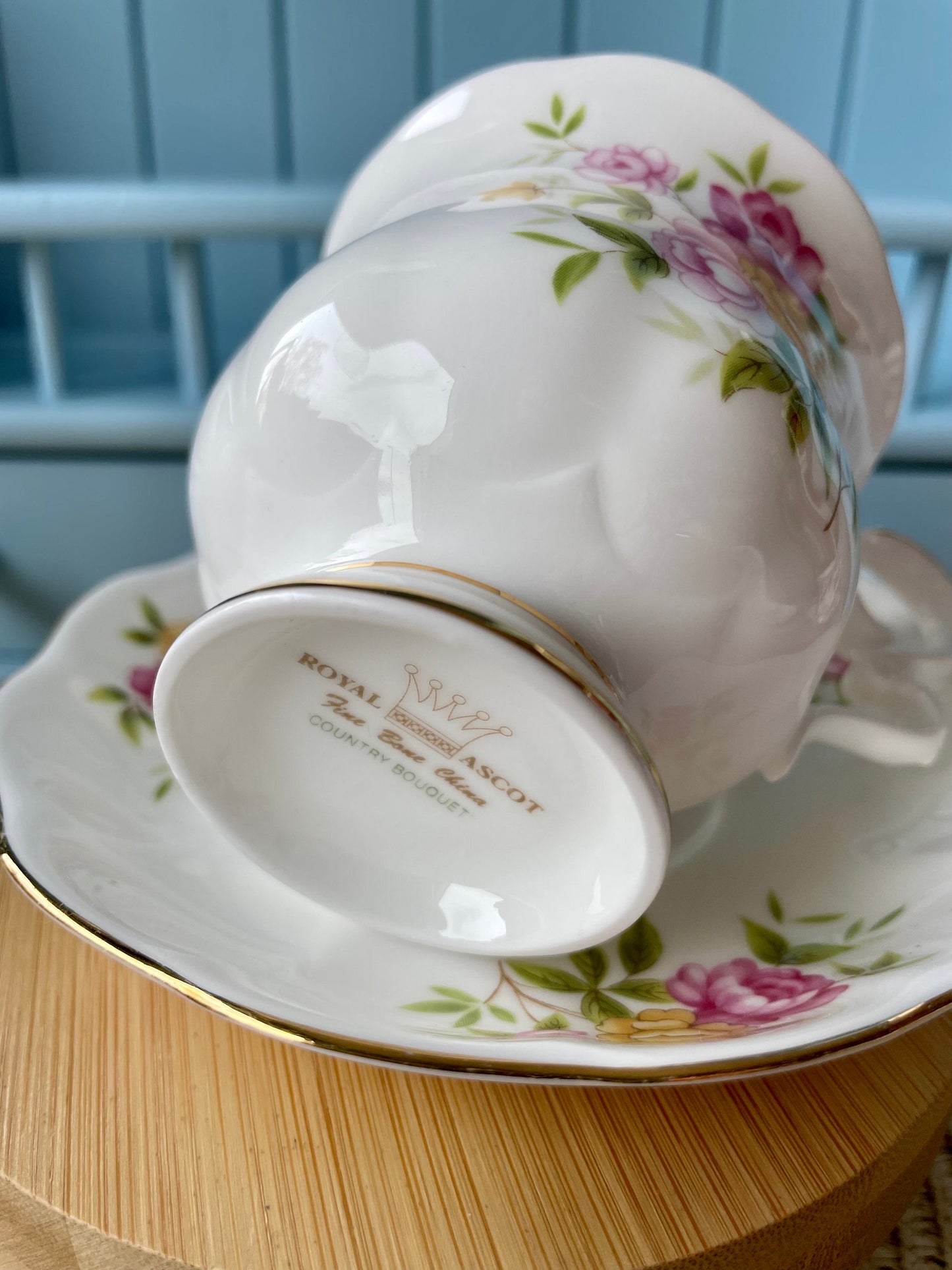 Vintage Royal Ascot 'Country Bouquet' Tea Cup And Saucer, Made In England. Fine Bone China, Previously Loved Cup, Antique British TeaCup