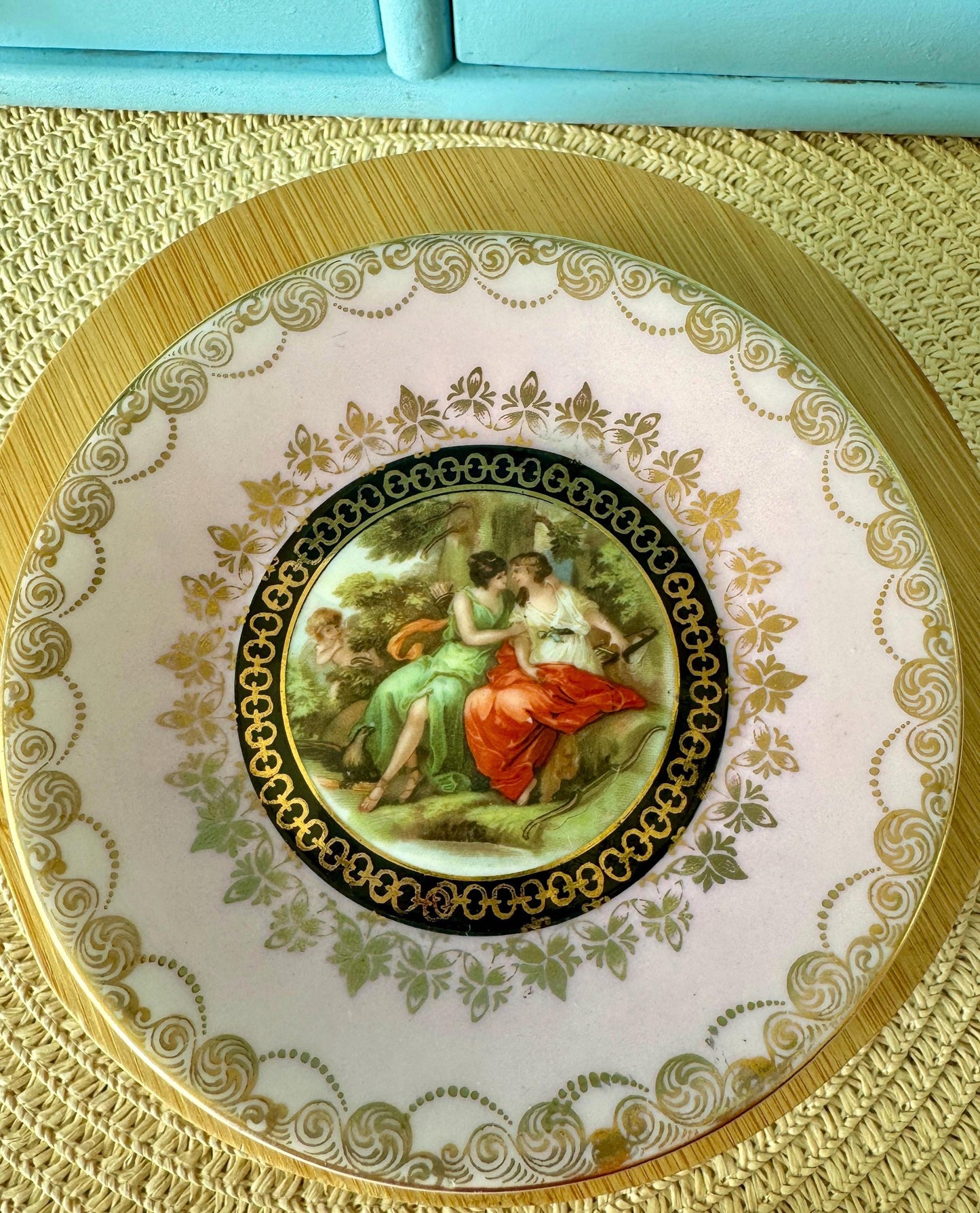 Antique Royal Vienna Fragonard Espresso Cup & Saucer, Beehive Mark Cup, Pink Gold Eggshell Porcelain, Matched Set, Vintage Romantic, Austria