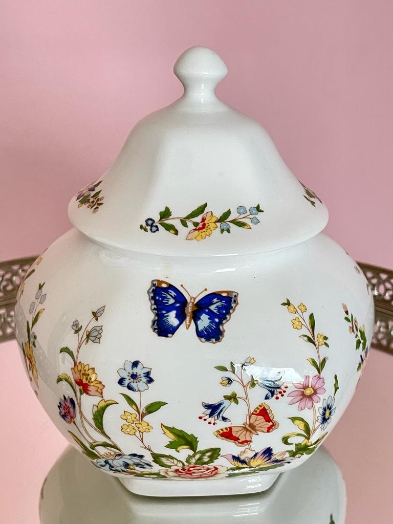 Aynsley Cottage Hexagonal Ginger Jar, Beautiful Vintage In Perfect Condition, Lidded Cookie Jar, Collectors Item, Fine Bone China England