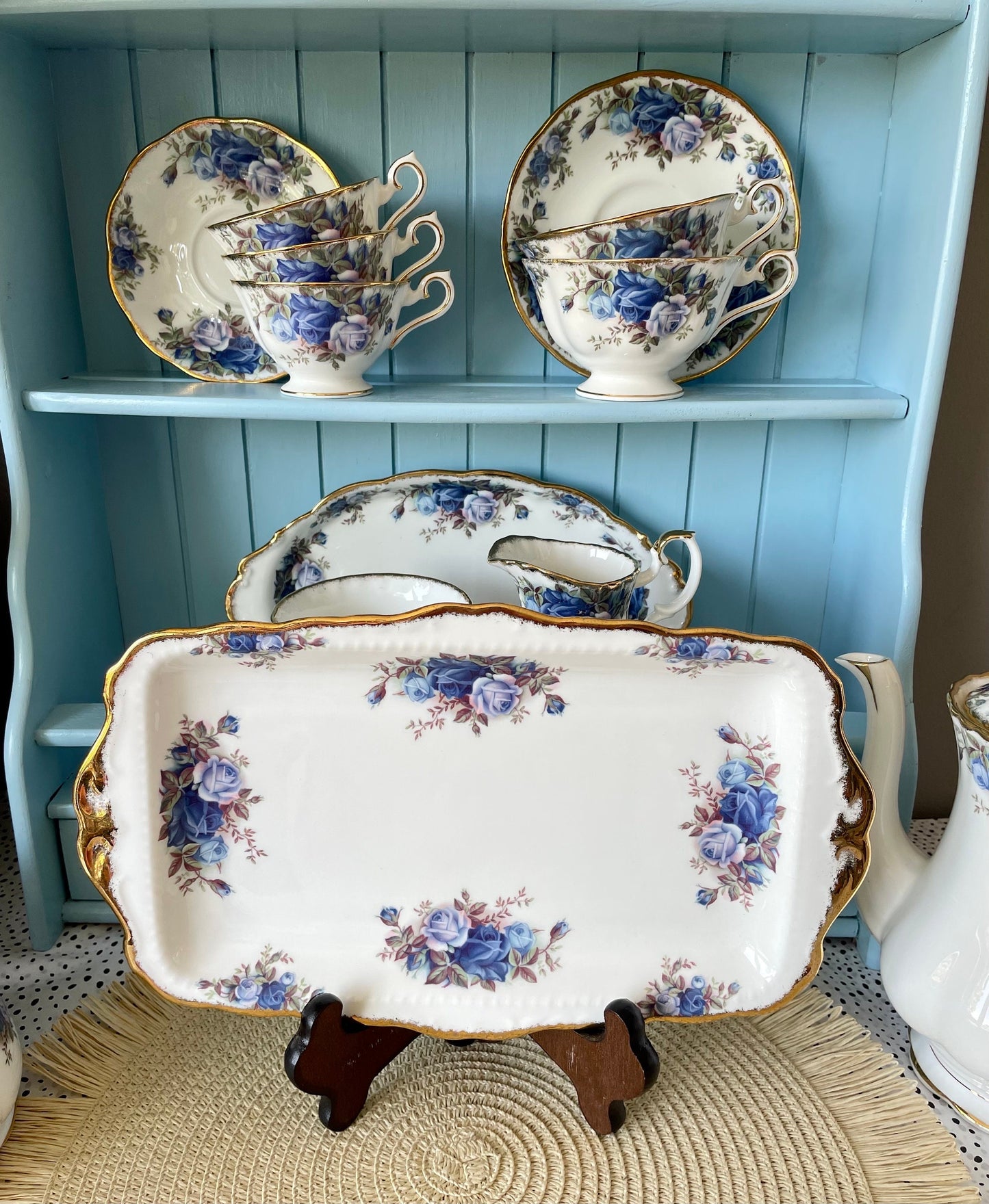 Multiple Royal Albert "Moonlight Rose" Fine Bone China Items, Teapots, Cups & Saucers, Sandwich Plate, Creamer Set, Highly Collectible China