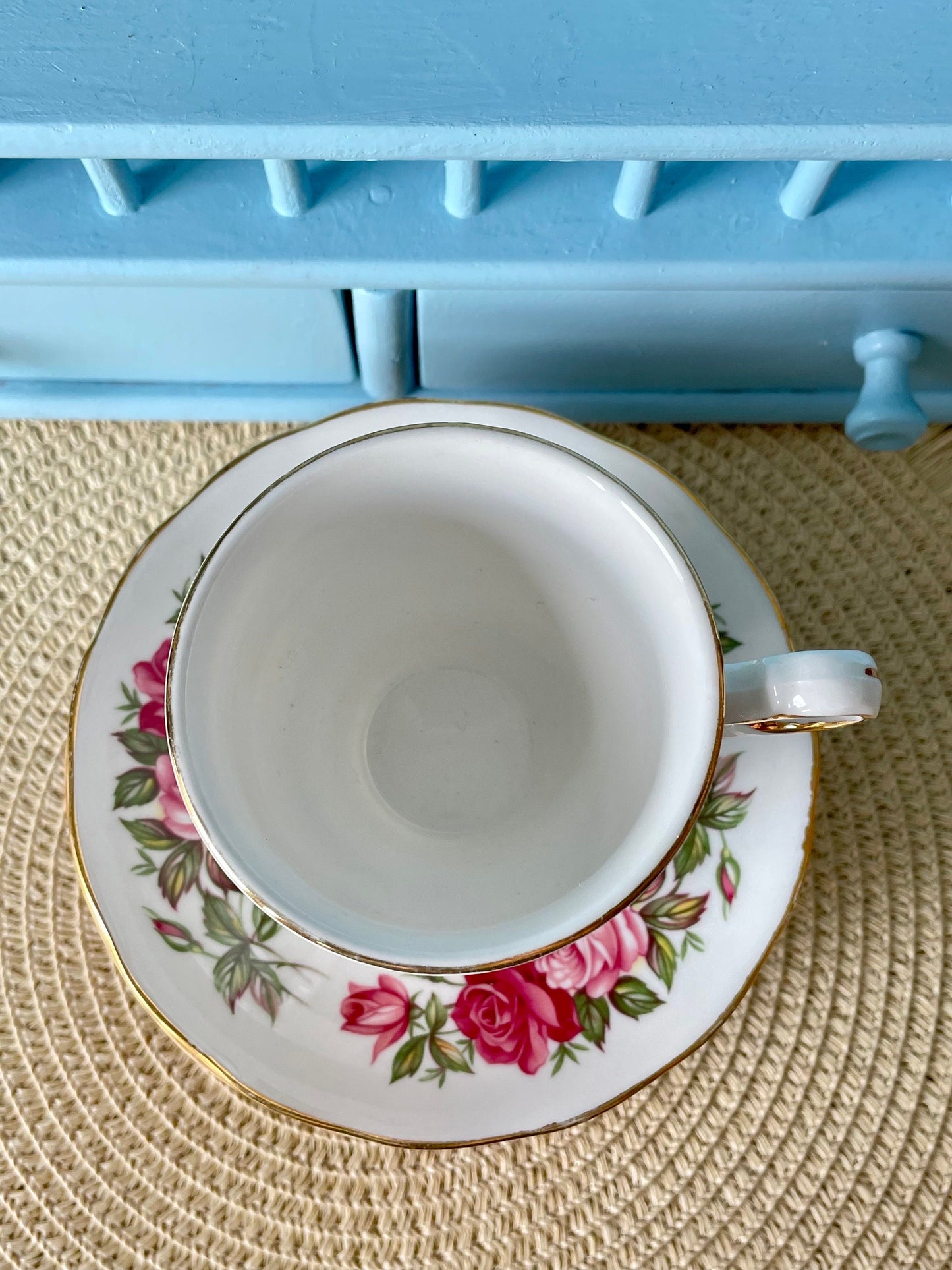 Vintage Queen Anne Cherry Blossom, Pink Floral Bone Tea Cup and Saucer, Antique English China, Previously Loved, Ribbed Cup, Made in England