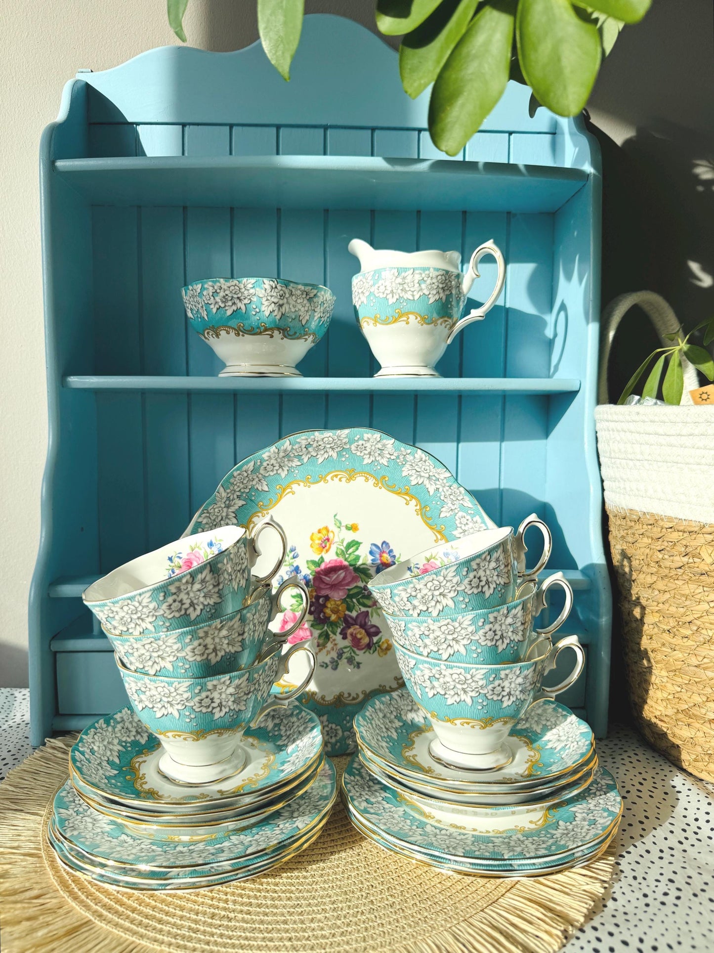 Vintage Royal Albert Enchantment Tea Set, 22-Piece, Bone China Service for 6, Never Used, Teapot, Cups, Saucers, Plates, Creamer, Sugar Bowl