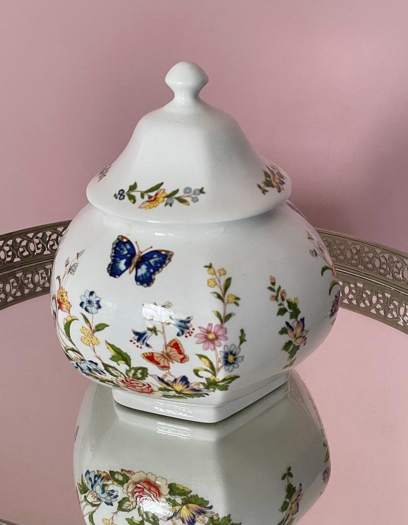 Aynsley Cottage Hexagonal Ginger Jar, Beautiful Vintage In Perfect Condition, Lidded Cookie Jar, Collectors Item, Fine Bone China England