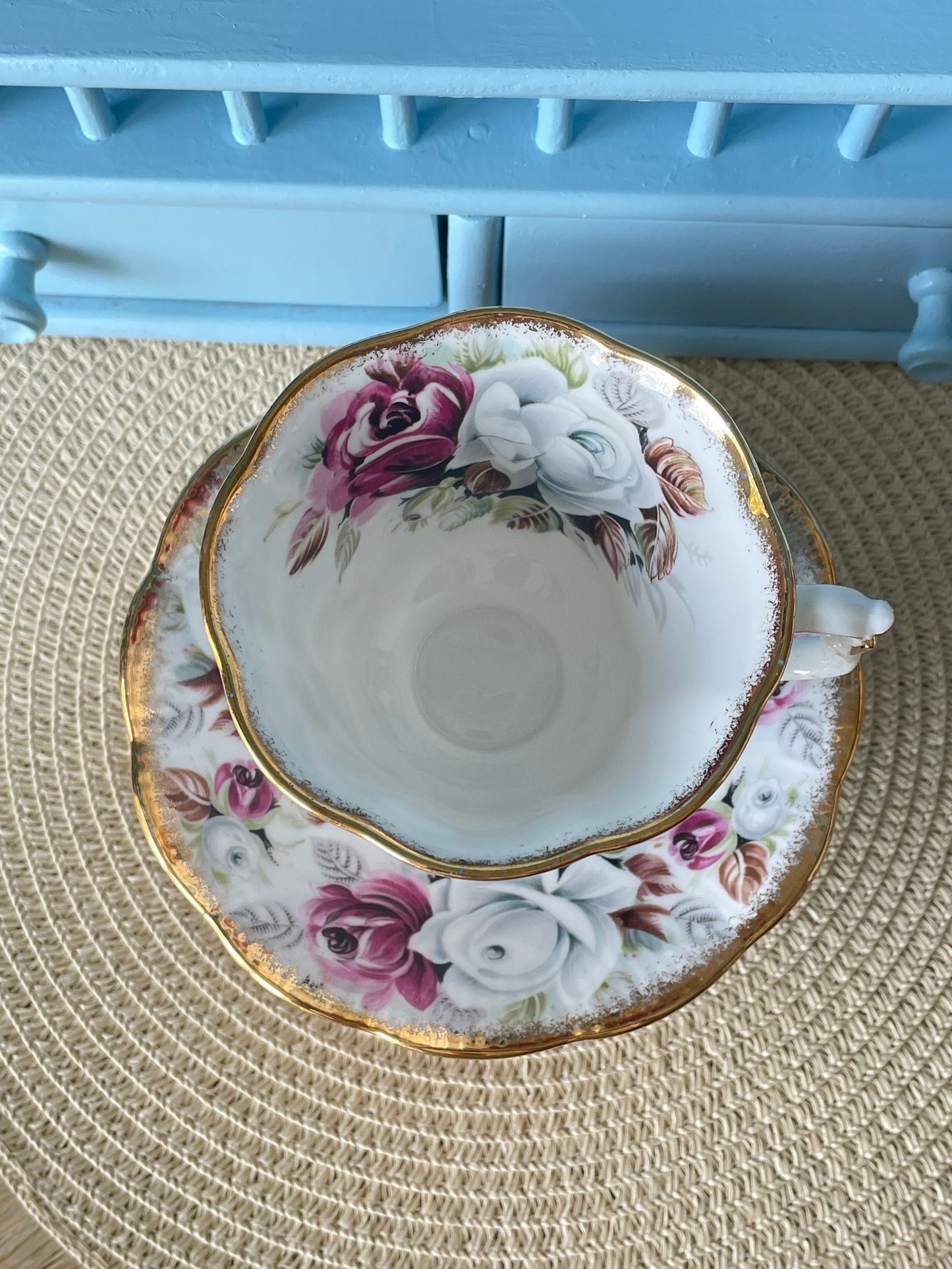Collectors TeaCup, Royal Albert "Summer Bounty Pearl" Gainsborough Tea Set, Thick Gold, Bone China, Pink Cabbage Roses, England, !READ TEXT!
