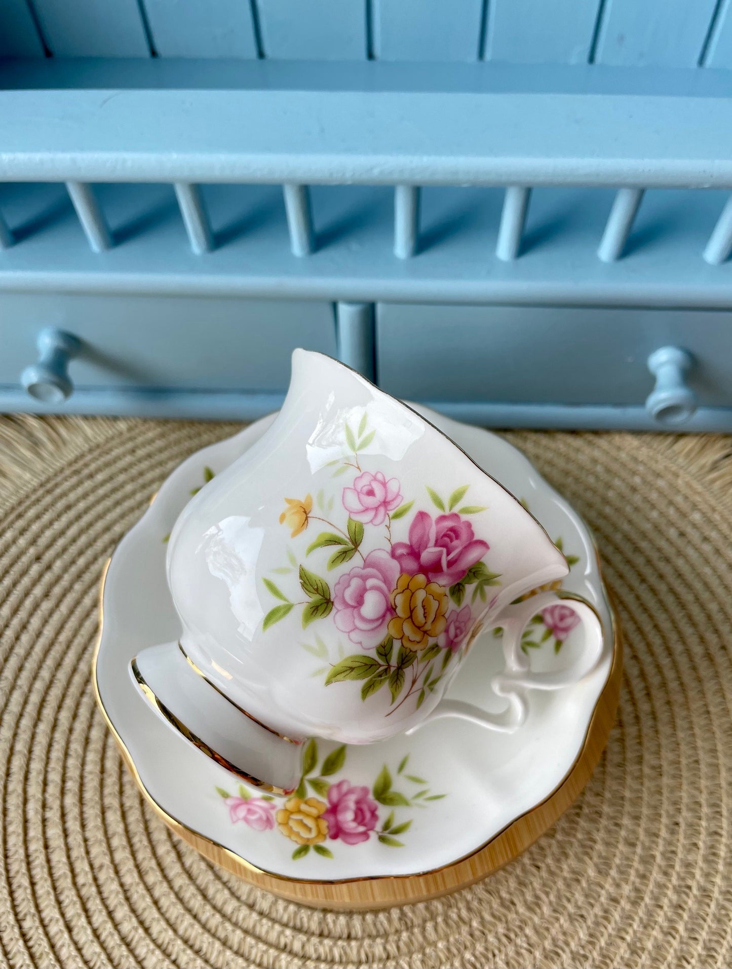 Vintage Royal Ascot 'Country Bouquet' Tea Cup And Saucer, Made In England. Fine Bone China, Previously Loved Cup, Antique British TeaCup